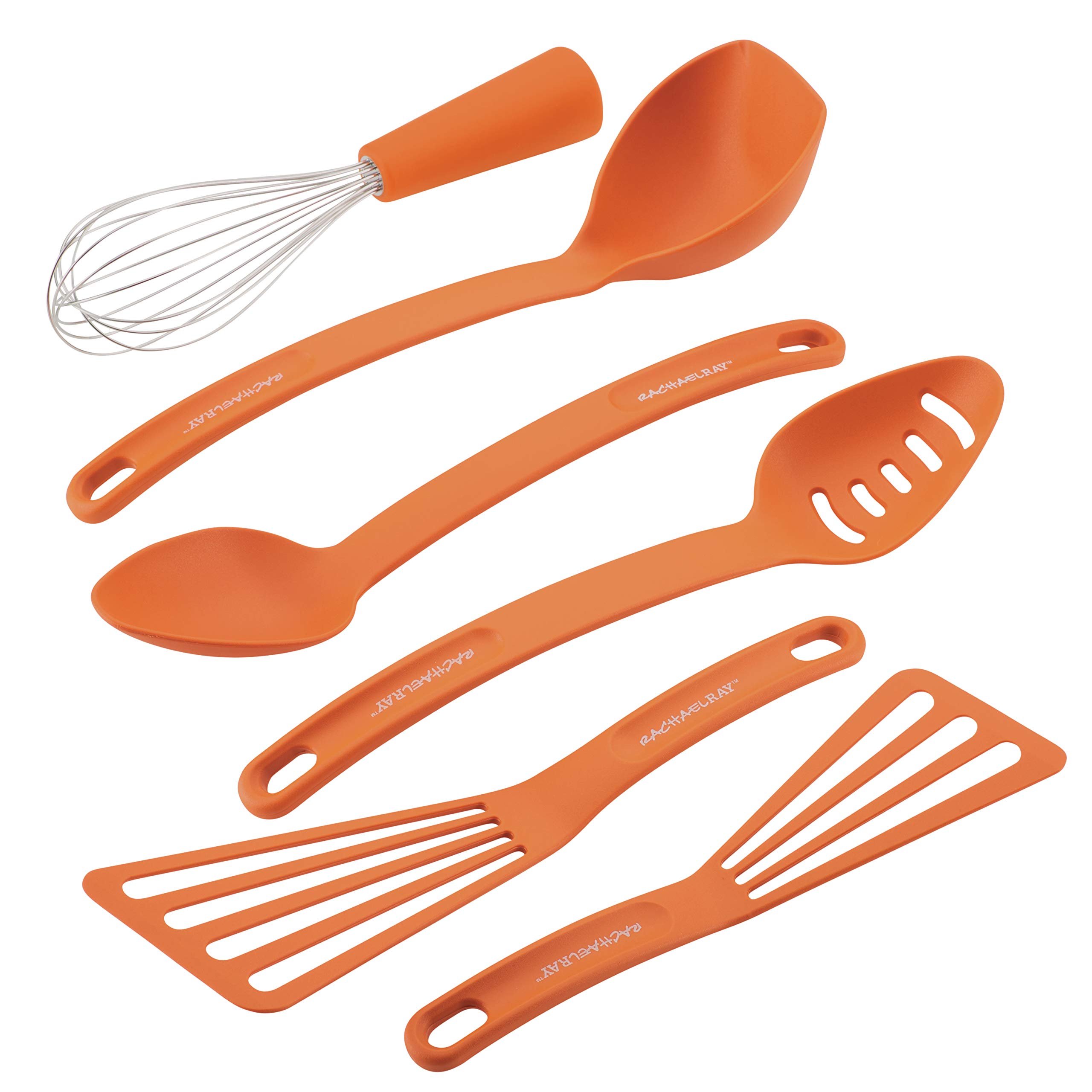 Rachael Ray 6-Piece Orange Kitchen Utensil Set - Non-Slip Cooking Tools with Heat-Resistant Nylon Heads - Perfect for Baking, Frying & Everyday Cooking