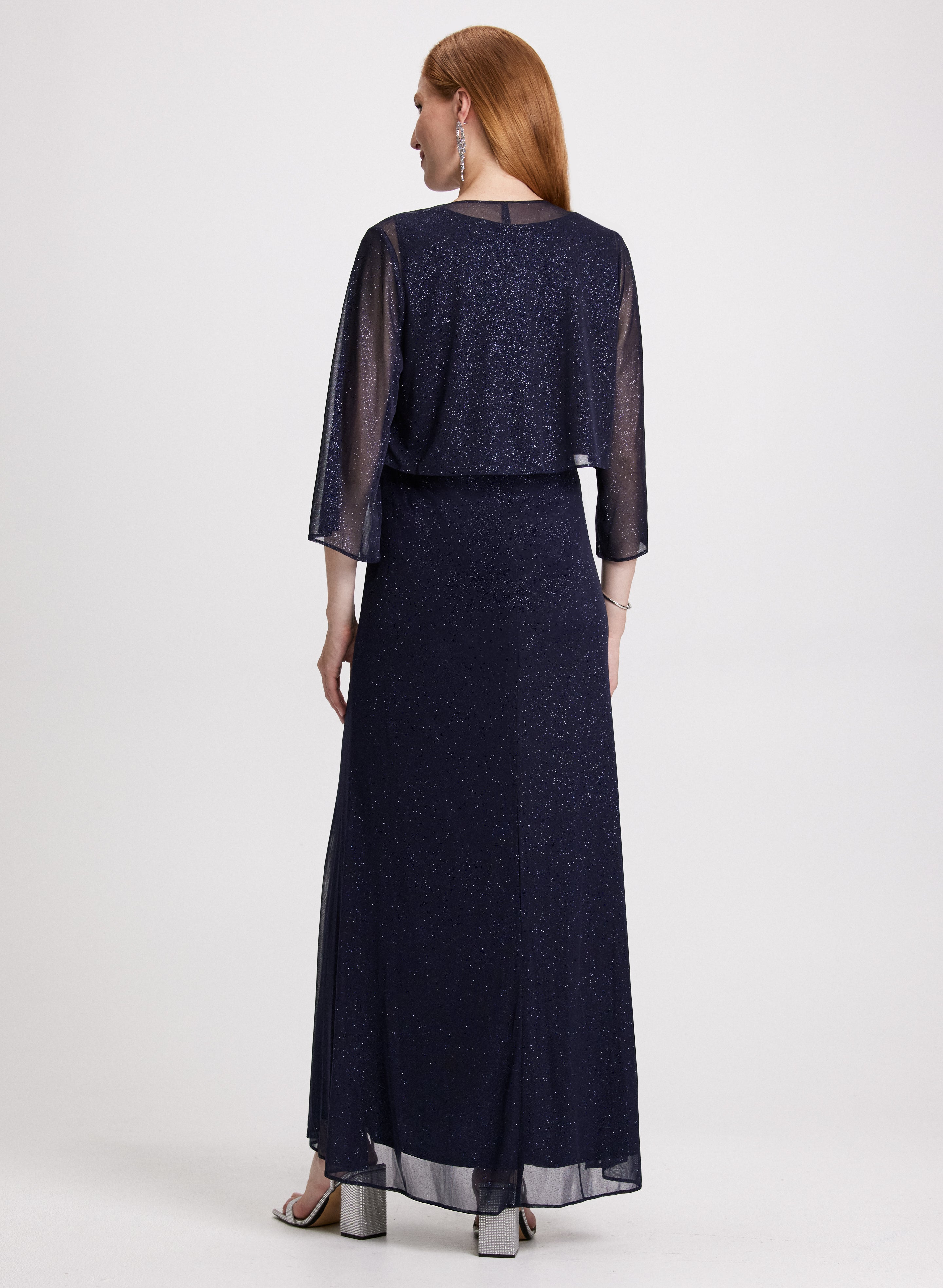 Cascade Jacket & Jewel Detail Dress - Women's Elegant Outerwear & Party Dress for Evening Events, Date Nights & Special Occasions