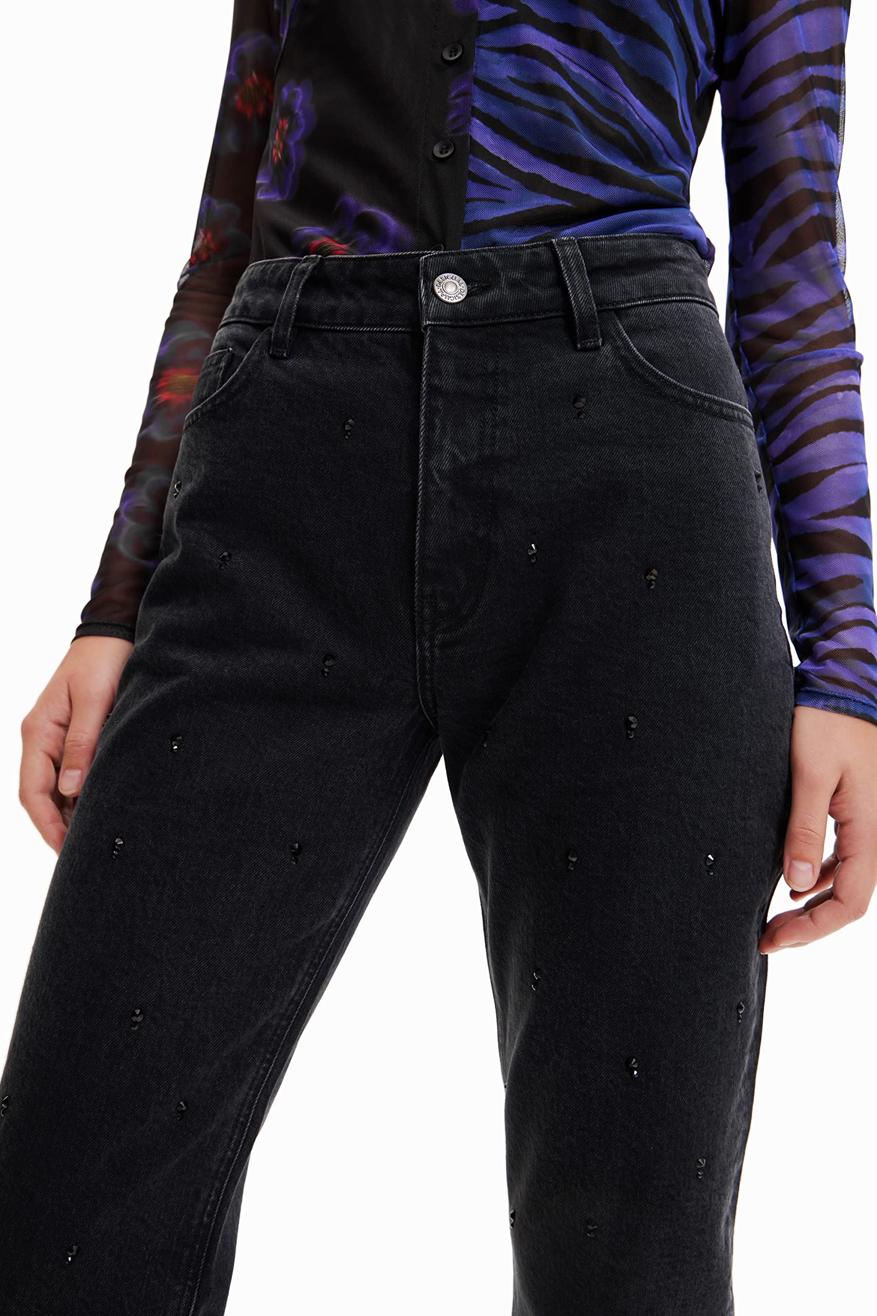 Desigual Women's Denim Jeans - High Waist Straight Leg Pants for Casual Wear, Office & Everyday Outfits