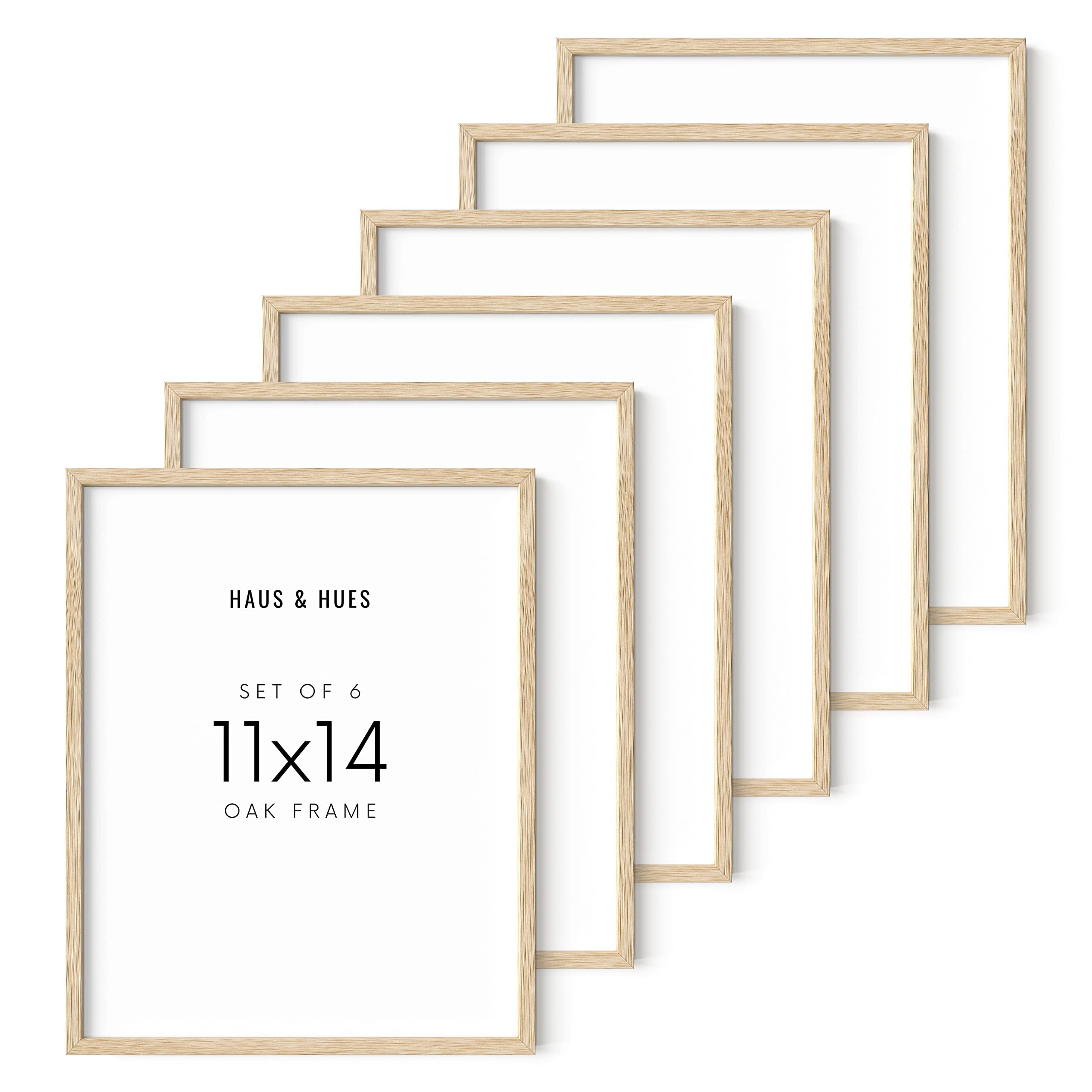 HAUS AND HUES Set of 6 - 11x14 Beige Oak Wood Picture Frames | 11x14 Poster Frames for Wall Art, Photos & Decor | Perfect for Living Room, Bedroom & Office Display