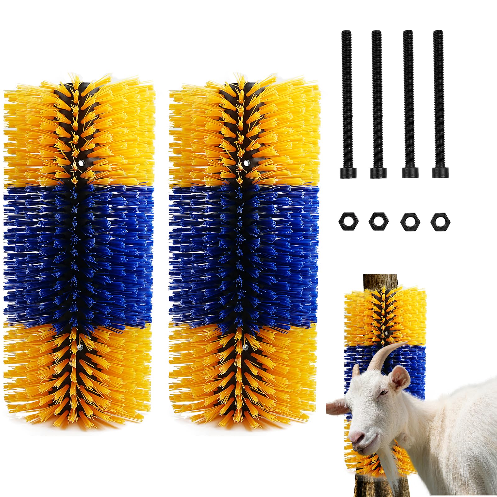 WOVTE 2 Pack Livestock Grooming Brush - Heavy Duty Cow & Horse Scratcher with 4 Screws - Perfect for Horses, Goats, Sheep, Pigs, Deer & Donkeys - Ideal for Barn, Stable & Pasture Use