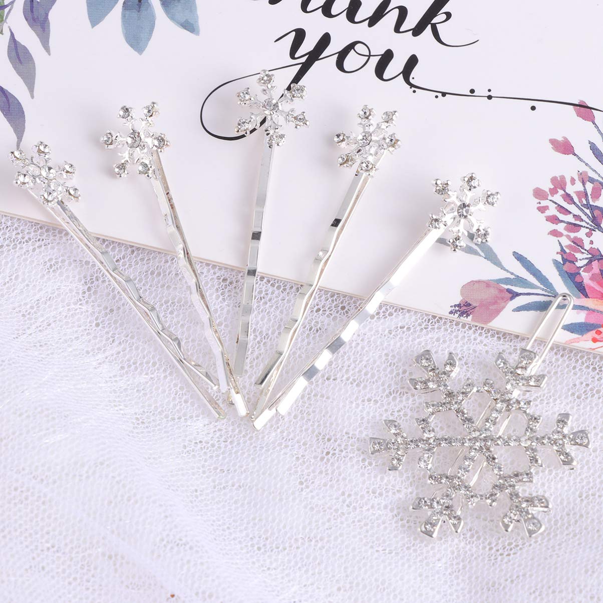 Beaupretty 6-Piece Rhinestone Snowflake Hair Clips - Silver Winter Wedding Hairpins & Bobby Pins for Women & Girls | Christmas Party, Bridal, and Holiday Hair Accessories