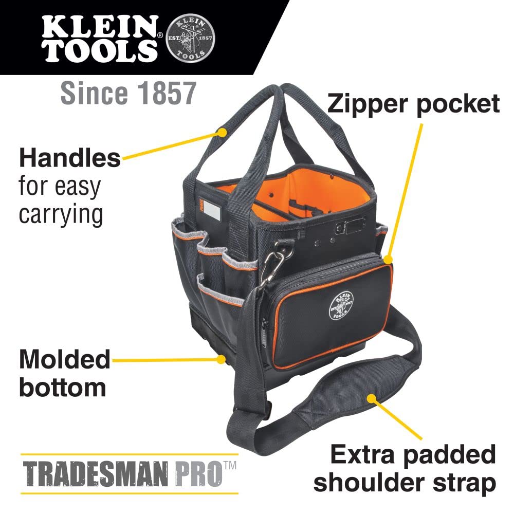 Klein Tools 5541610-14 Professional Tool Bag with 40 Pockets & Shoulder Strap + 32581 4-in-1 Electronics Screwdriver Set with Precision Bits (2 Slotted, 2 Phillips) - Ideal for Electricians, Technicians & DIY Home Repairs