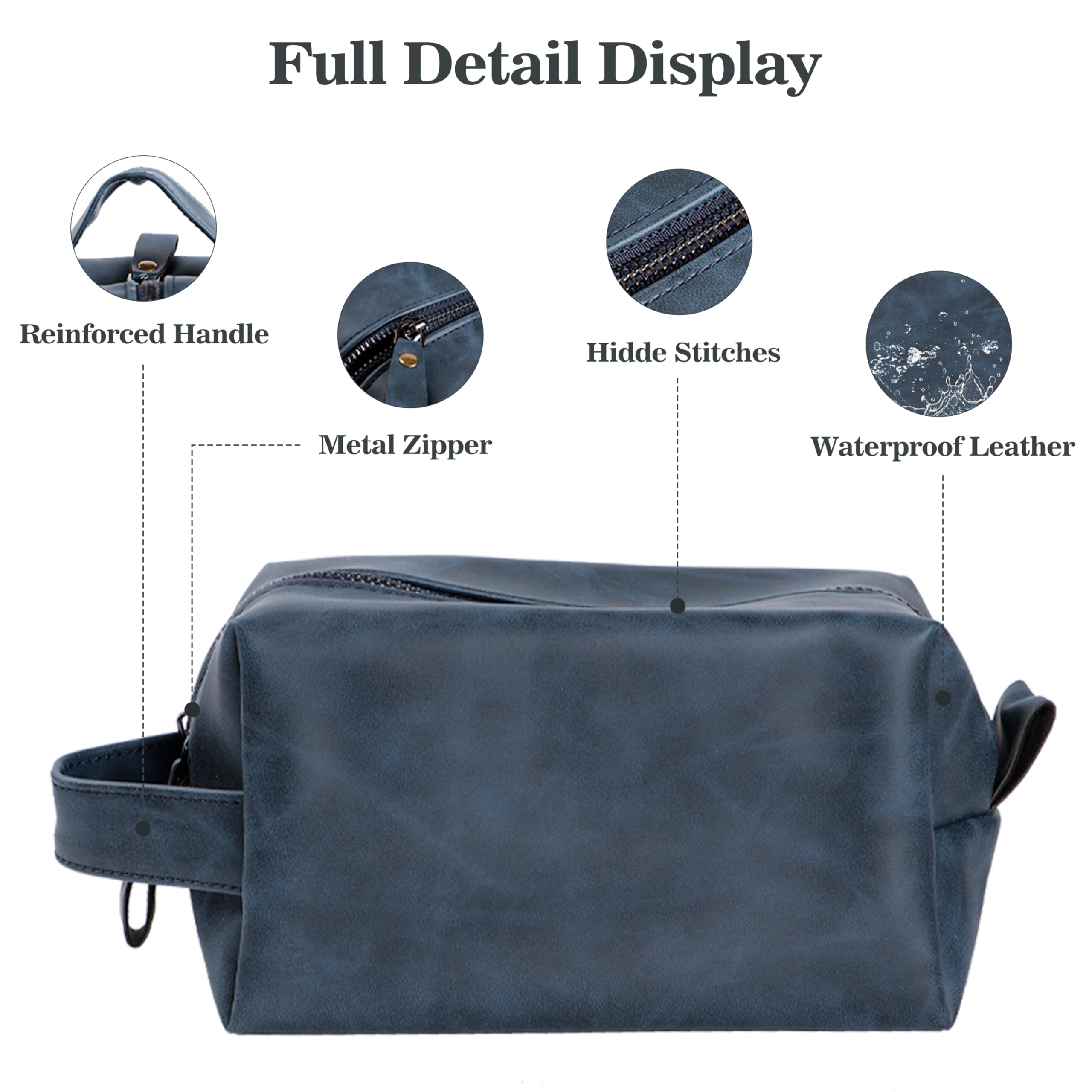 Premium Men's Leather Toiletry Bag - Travel Shaving Kit Organizer for Husband, Dad & Boyfriend | Anniversary, Birthday & Christmas Gift (Blue/Brown) | Ideal for Business Trips, Vacations & Gym Essentials