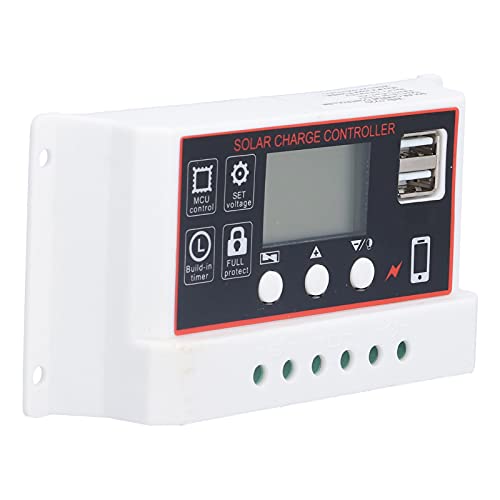 20A Solar Charge Controller with LCD Display - Photovoltaic Regulator for Solar Panels, Easy Operation & Open Circuit Protection - Perfect for Off-Grid Solar Systems, RV, Marine & Home Use