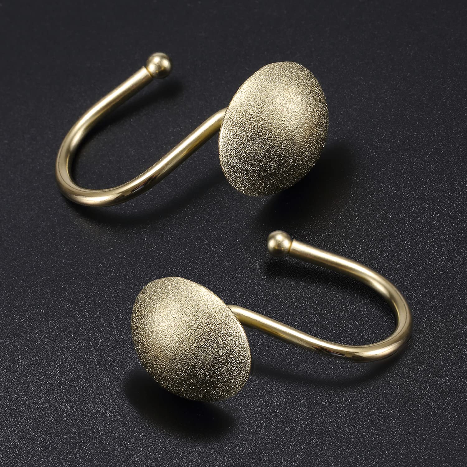 CHICTIE 12-Pack Gold Shower Curtain Hooks - Brass Decorative Rings with Bling Hemisphere Design, Rustproof Metal Hangers for Bathroom Curtain Rods | Elegant Bathroom Accessories for Home & Hotel Decor