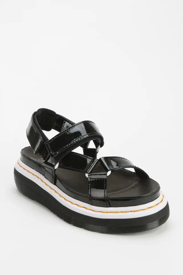 AGGY Black Patent Leather Sandals for Women - Comfortable Summer Casual Shoes for Beach, Walking & Outdoor Activities