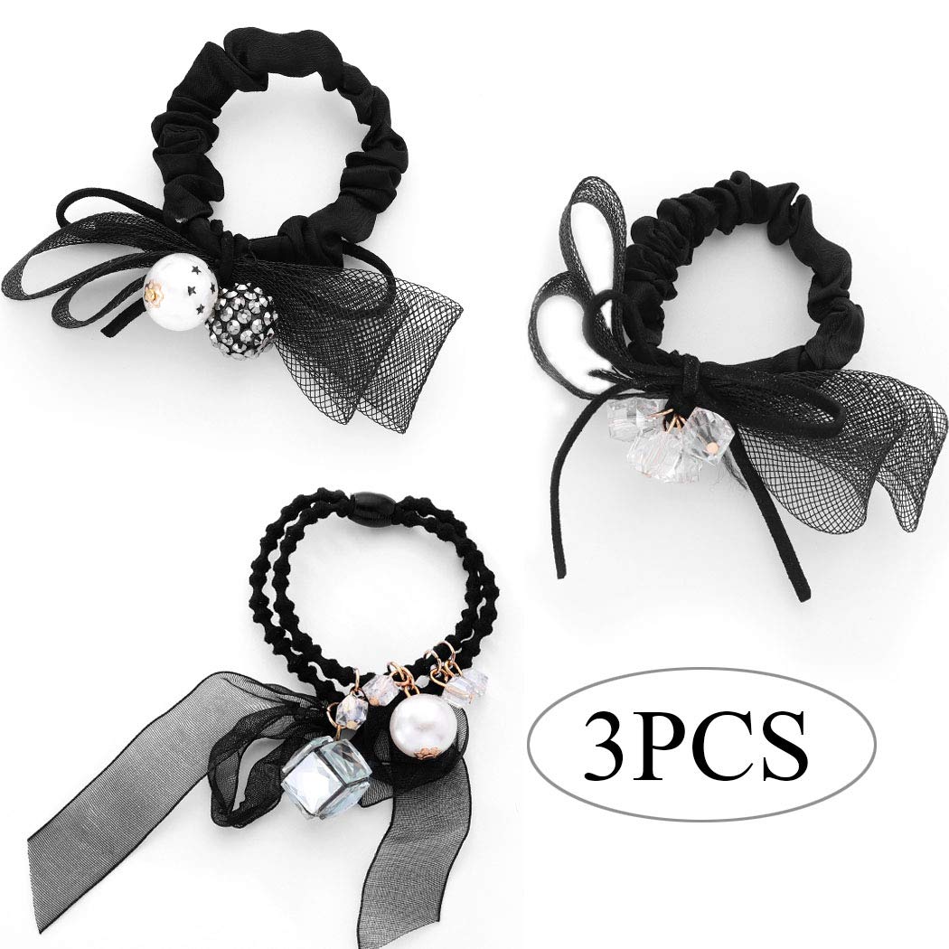 Bartosi Bow Hair Ties - 3 Pack Cute Scrunchies & Ponytail Holders for Women & Girls | Fashion Hair Accessories with Bow Design | Perfect for School, Work, Parties & Everyday Use