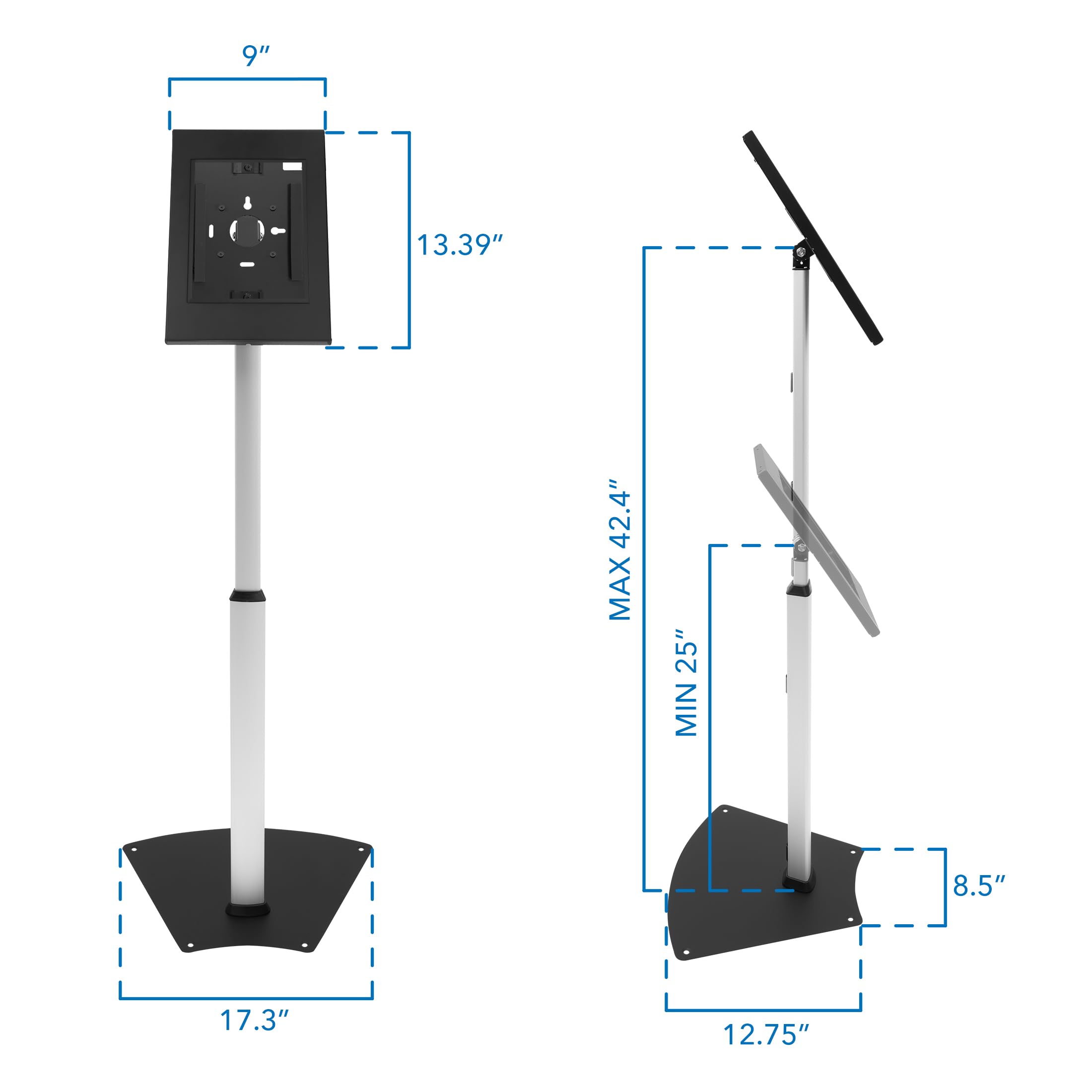 Mount-It! Anti-Theft Adjustable Floor Stand for iPad 10/9/8, iPad Pro 11/10.5, iPad Air 10.5 - Secure Steel Kiosk with Locking Mechanism for Retail Stores, Business Displays & Public Spaces