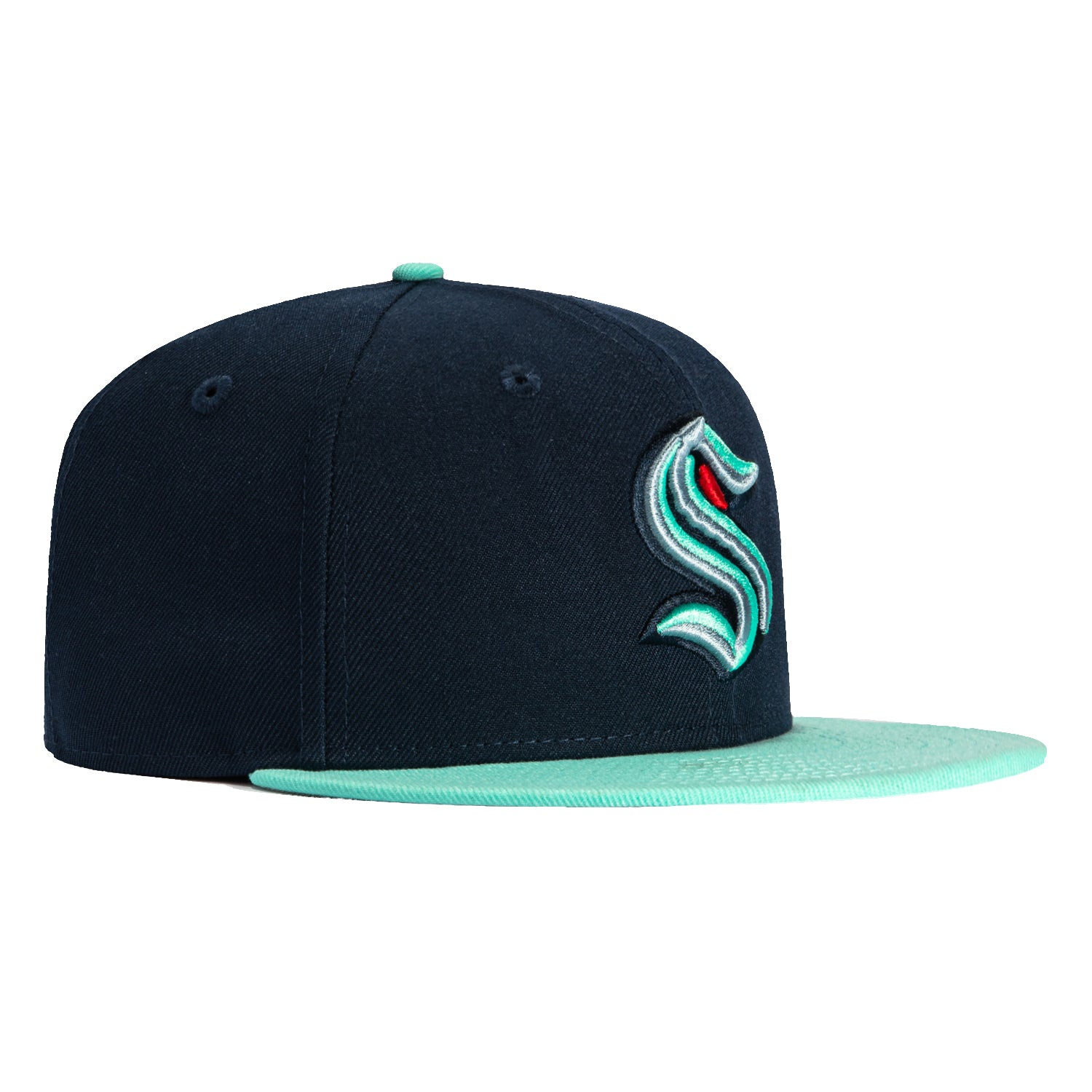 New Era 59Fifty Seattle Kraken Embroidered Patch Snapback Hat - Navy Blue & Mint Green Hockey Cap for NHL Fans | Perfect for Game Day, Streetwear & Sports Collections