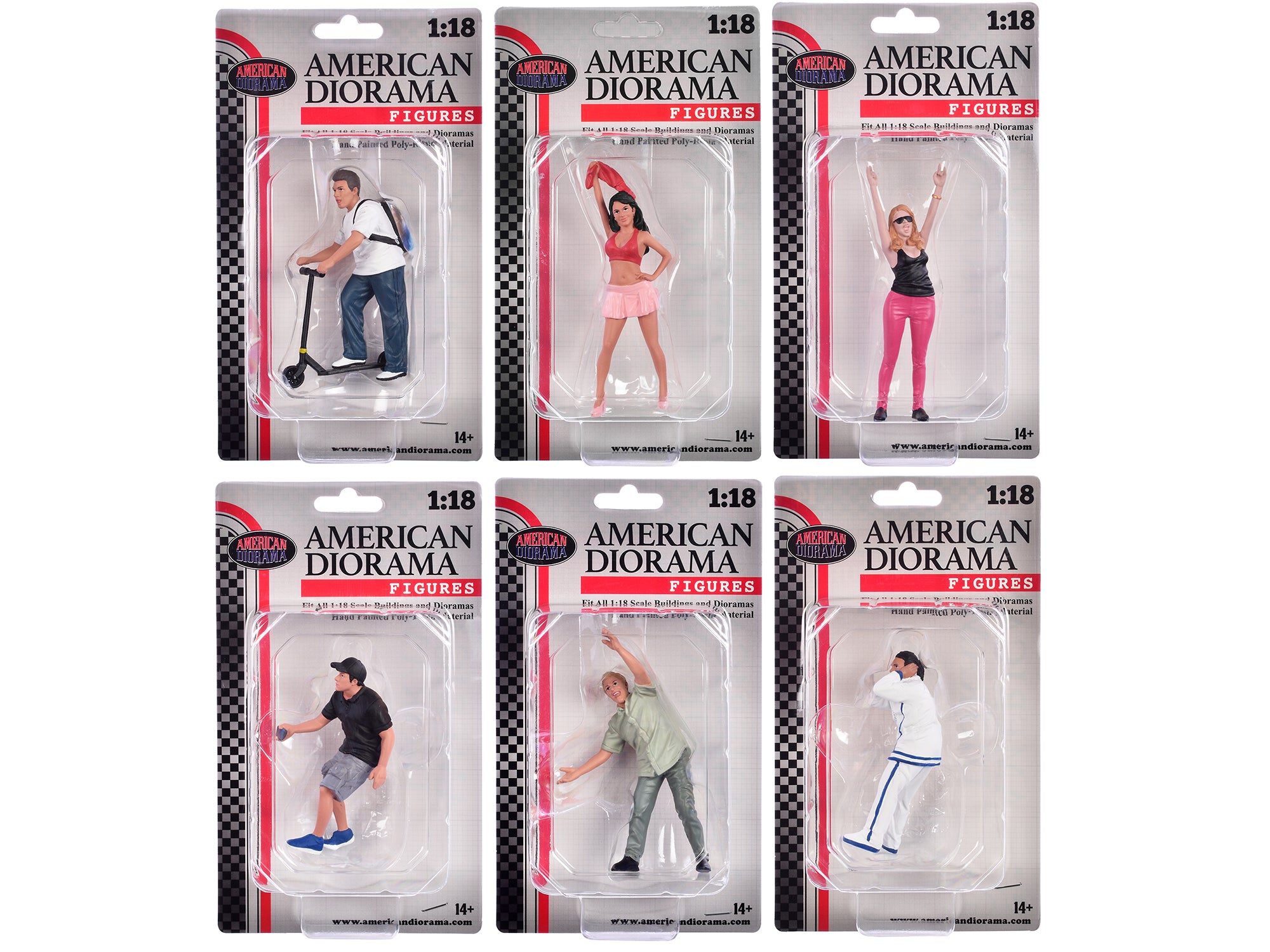 American Diorama Figure18 Series 2 - 6-Piece 1/18 Scale Model Figure Set for Diecast Cars, Military Dioramas & Collectible Displays