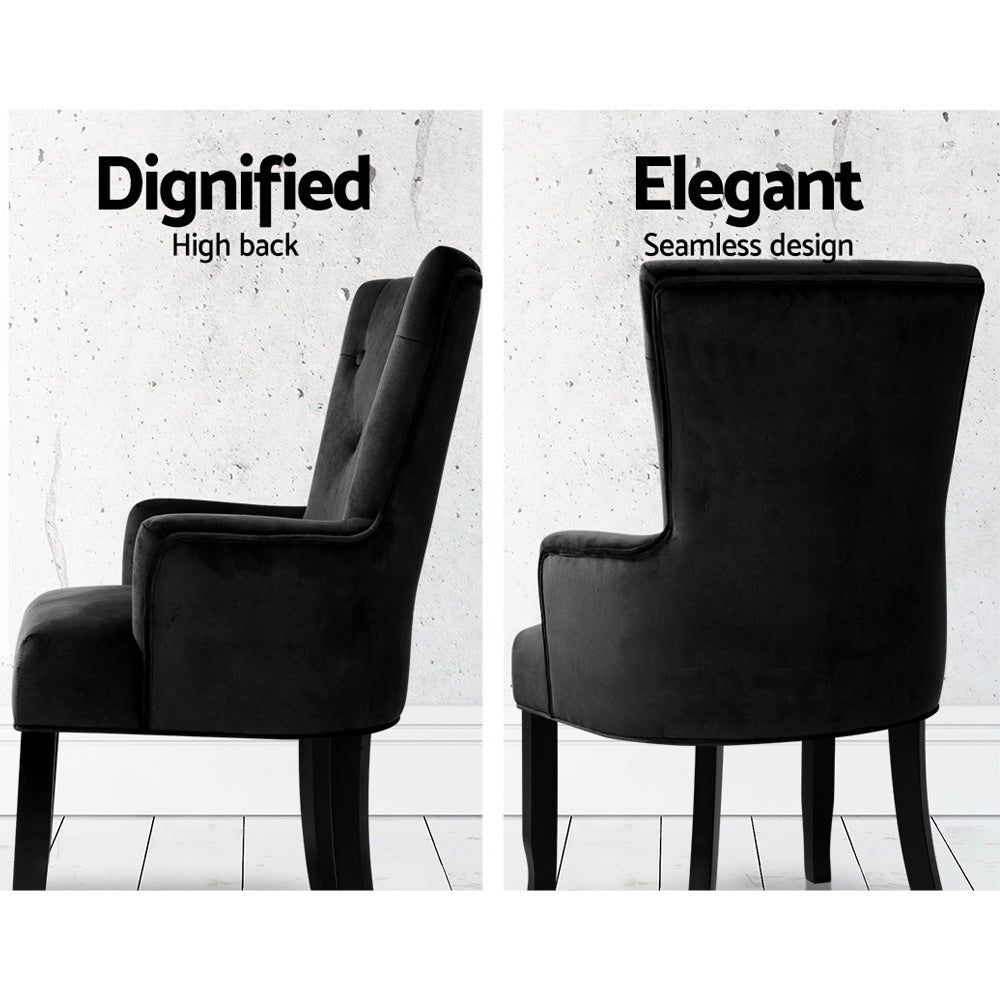 French Provincial Dining Chairs - Velvet Upholstered Wooden Chairs with Retro Black Finish | Elegant Home Decor for Dining Room, Kitchen, or Breakfast Nook