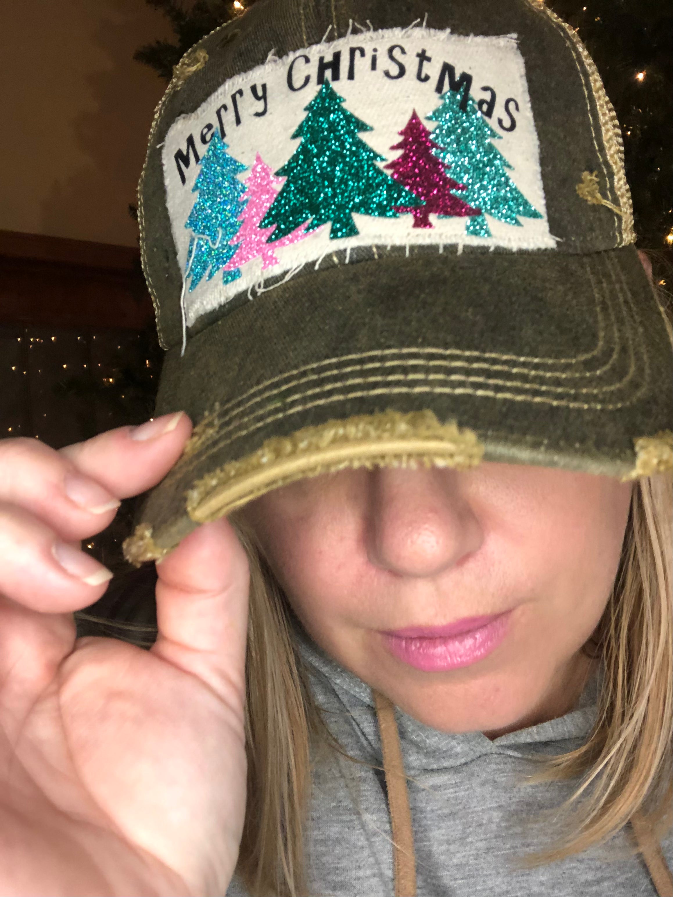 Black Glitter Christmas Tree Hat - Made in USA - Festive Holiday Party Accessory for Women & Men