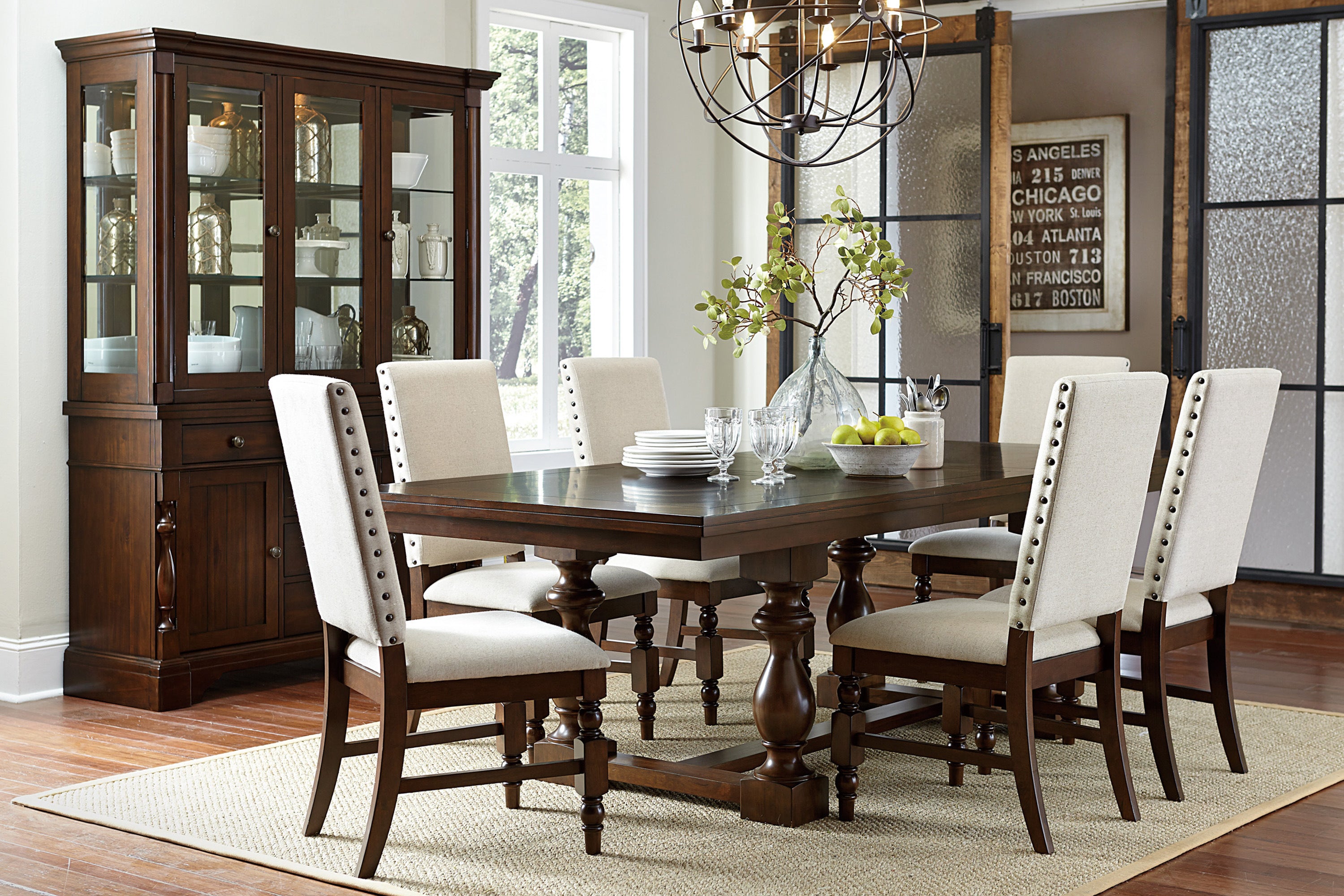 Dark Oak Finish Wooden Dining Chairs Set of 2 - Cream Upholstered Back Seat with Nailhead Trim - Modern Dining Room Furniture for Kitchen, Breakfast Nook & Formal Dining