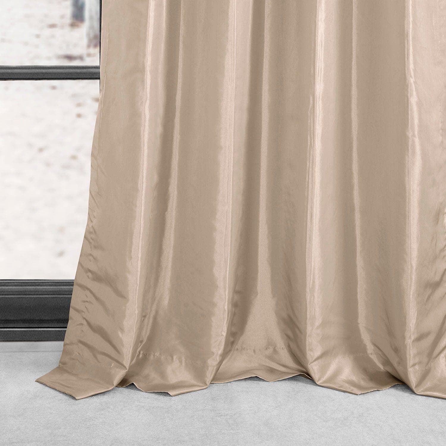 Antique Beige Grommet Faux Silk Taffeta Blackout Curtains - Elegant Light Blocking Window Drapes for Living Room & Bedroom (Set of 2 Panels)