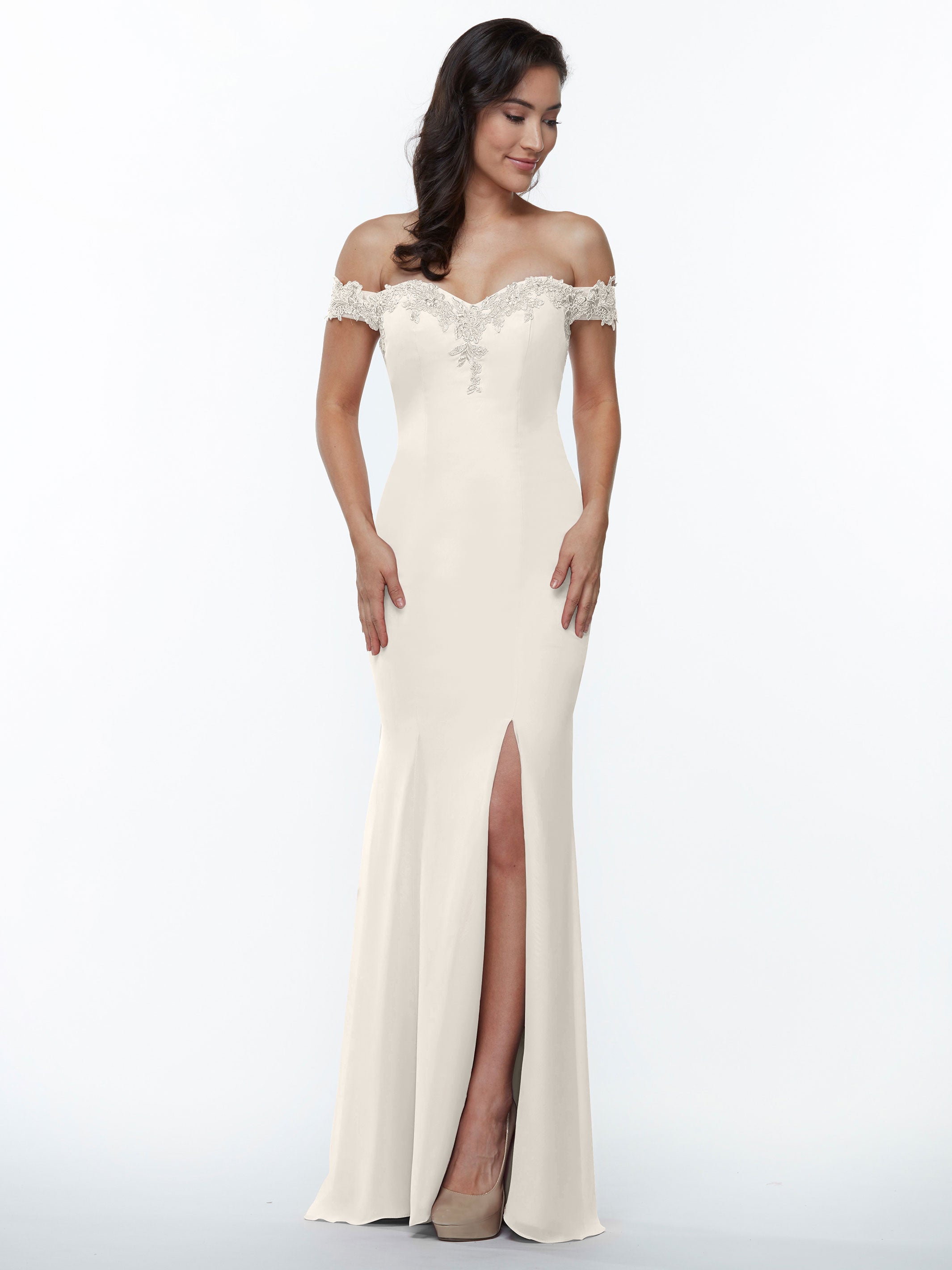 Elegant Off-the-Shoulder Lace and Chiffon Bridesmaid Dress 80121 - Perfect for Weddings, Formal Events & Special Occasions