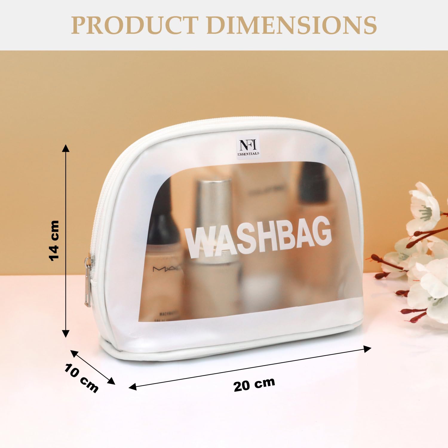 NFI Essentials Semicircle Makeup Pouch for Women - Transparent Travel Cosmetic Bag, Waterproof Toiletry Organizer with Zipper, Portable Wash Bag for Makeup Brushes & Beauty Essentials - Perfect for Travel, Gym, and Daily Use
