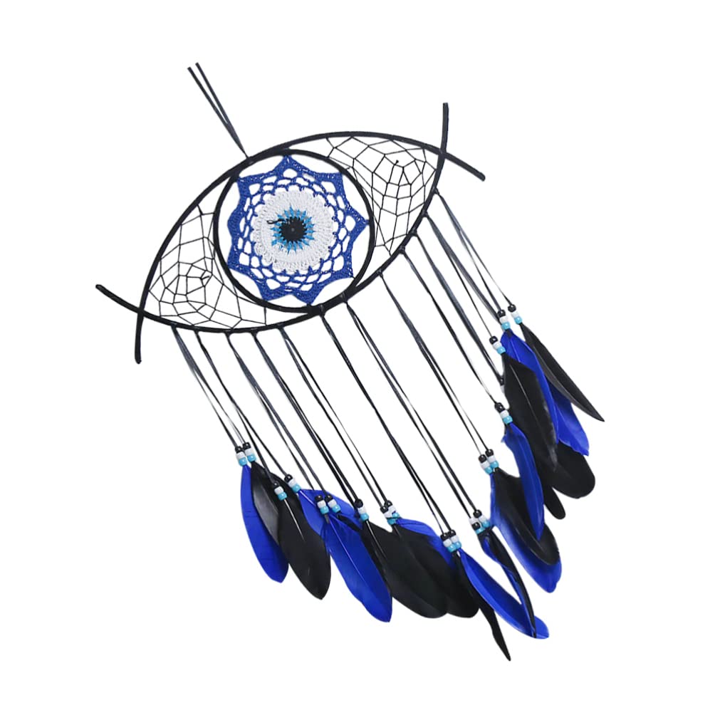 NUOBESTY Handmade Blue Evil Eye Dream Catcher Wall Hanging - Bohemian Dreamcatcher Wall Art for Bedroom, Nursery, Living Room Decor - Unique Wedding, Housewarming & Spiritual Gift for Boys & Teens