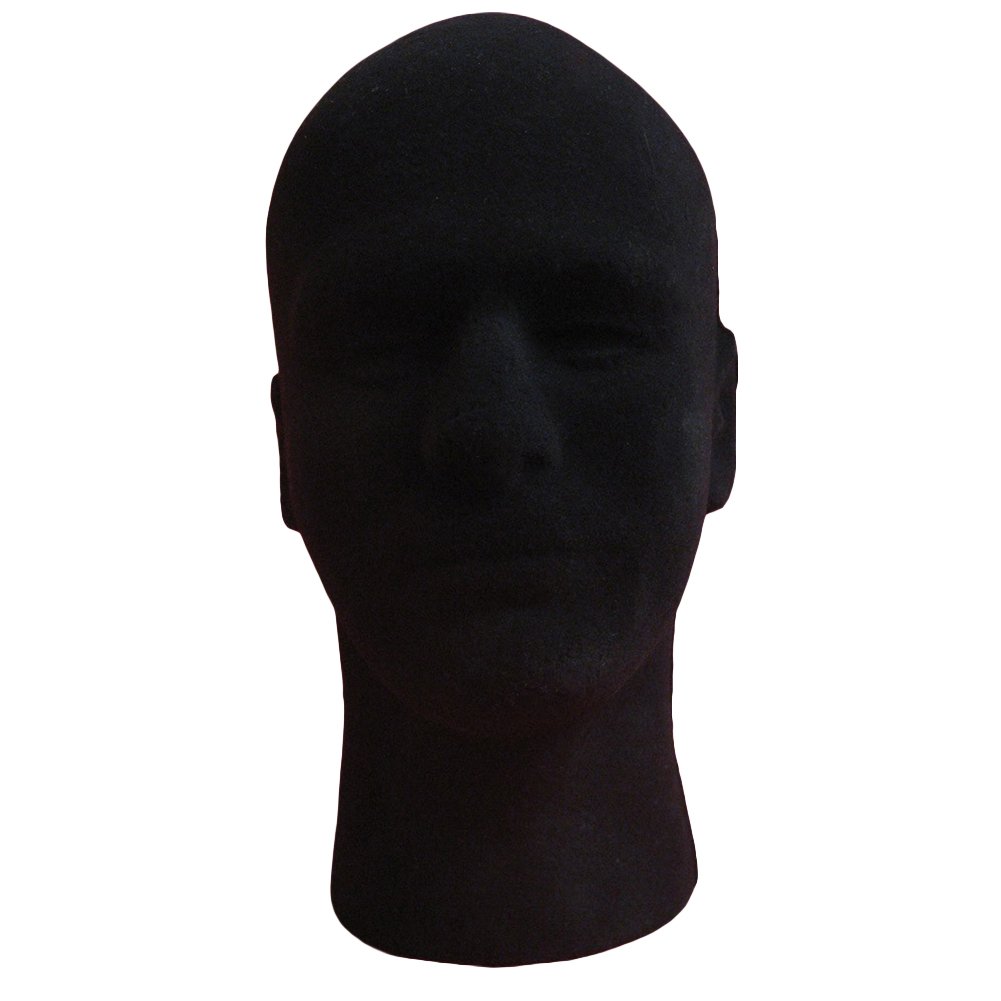 Men's Foam Flocking Head Model for Glasses, Headset & Wig Display - Black Mannequin Stand - Perfect for Retail Stores, Barber Shops & Cosplay Displays