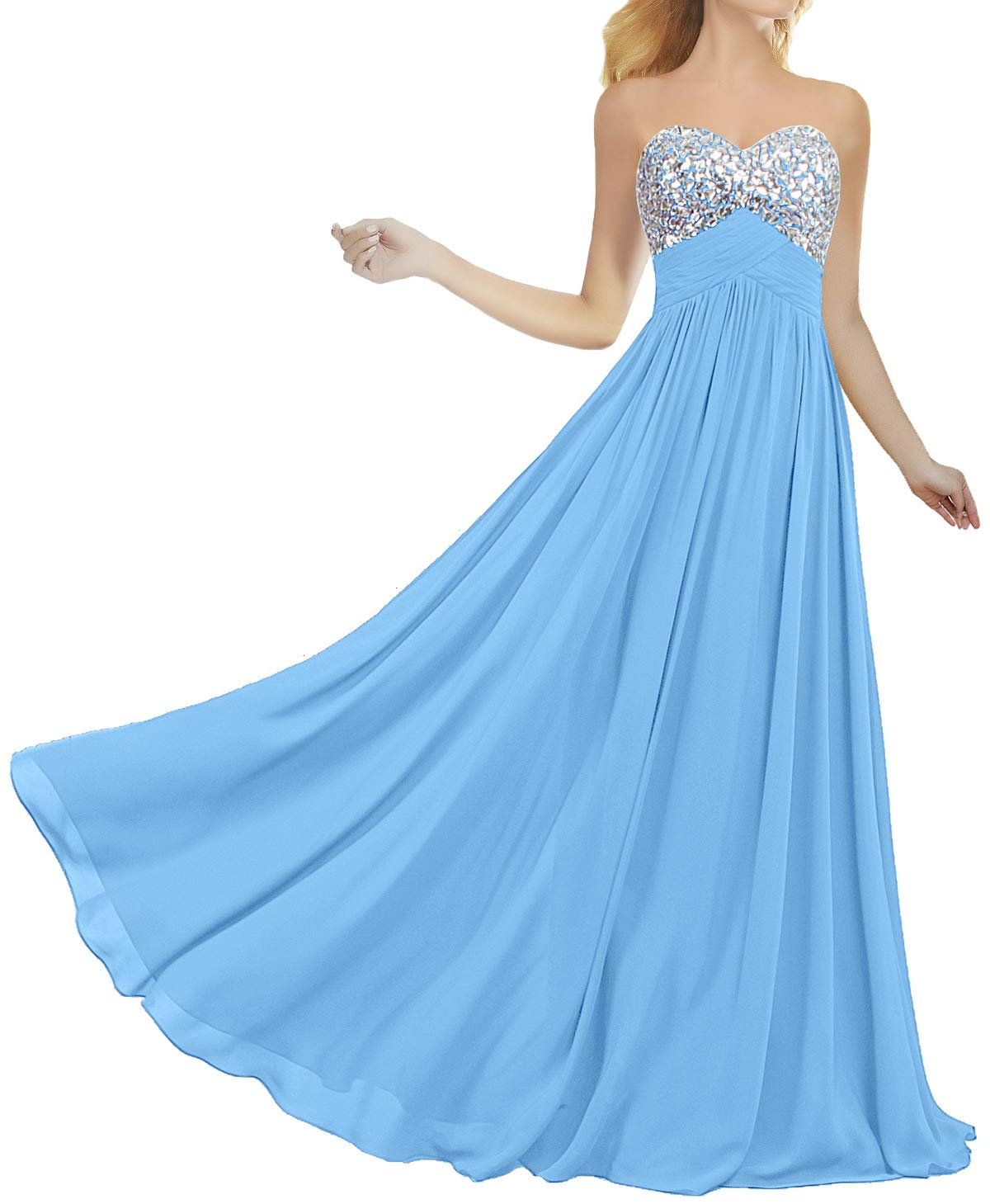 Elegant Crystal Chiffon Prom Dresses for Women - Long Formal Evening Gowns with Beaded Details - Perfect for Homecoming, Ball, Wedding & Special Occasions