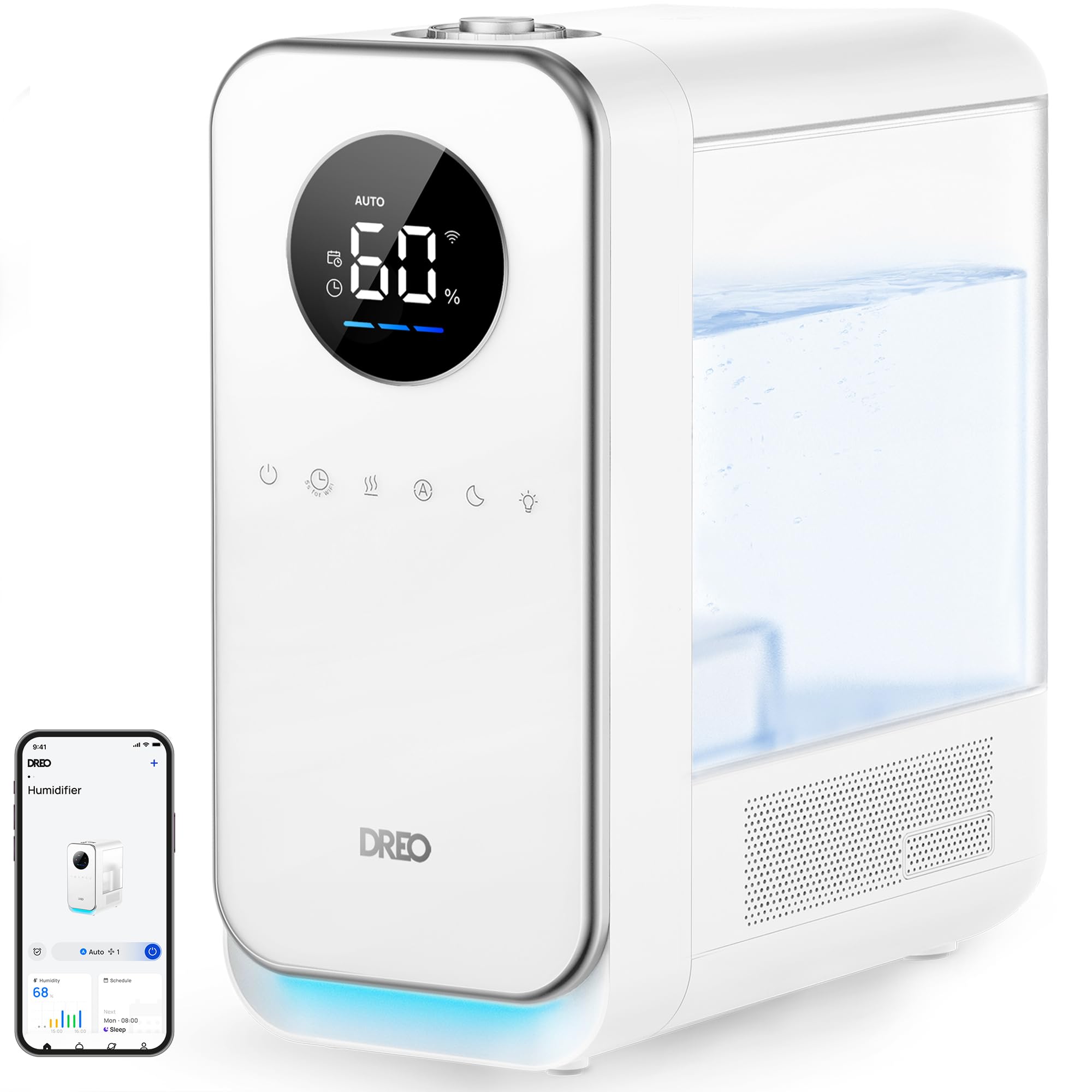 Dreo Smart Cool Mist Humidifier for Large Rooms - Top Fill Quiet Humidifier with Essential Oil Diffuser & Nightlight, 50-Hour Runtime, Works with Alexa/Google Home (White) - Perfect for Bedroom, Nursery, Office & Indoor Plants