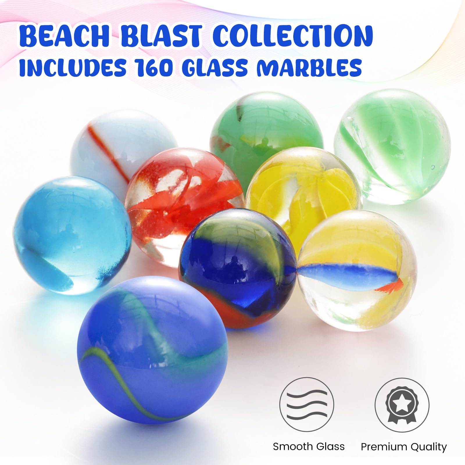 POPLAY 160PCS Glass Marbles Set - Classic Marble Game for Kids, DIY Crafts, Collection & Home Decor - Perfect for Kids Games, Art Projects, and Vase Fillers