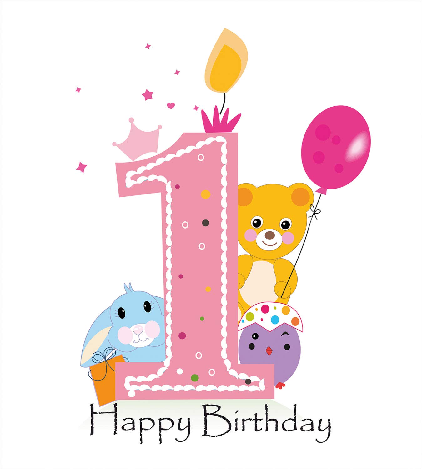 Ambesonne 1st Birthday Duvet Cover Set - Cartoon Girl & Party Cake with Teddy Bear Print | 2-Pack King Size Bedding (2 Duvet Covers + 4 Pillowcases) in Pale Pink & Hot Pink | Perfect for Girls' Birthday Party Decor & Nursery Room
