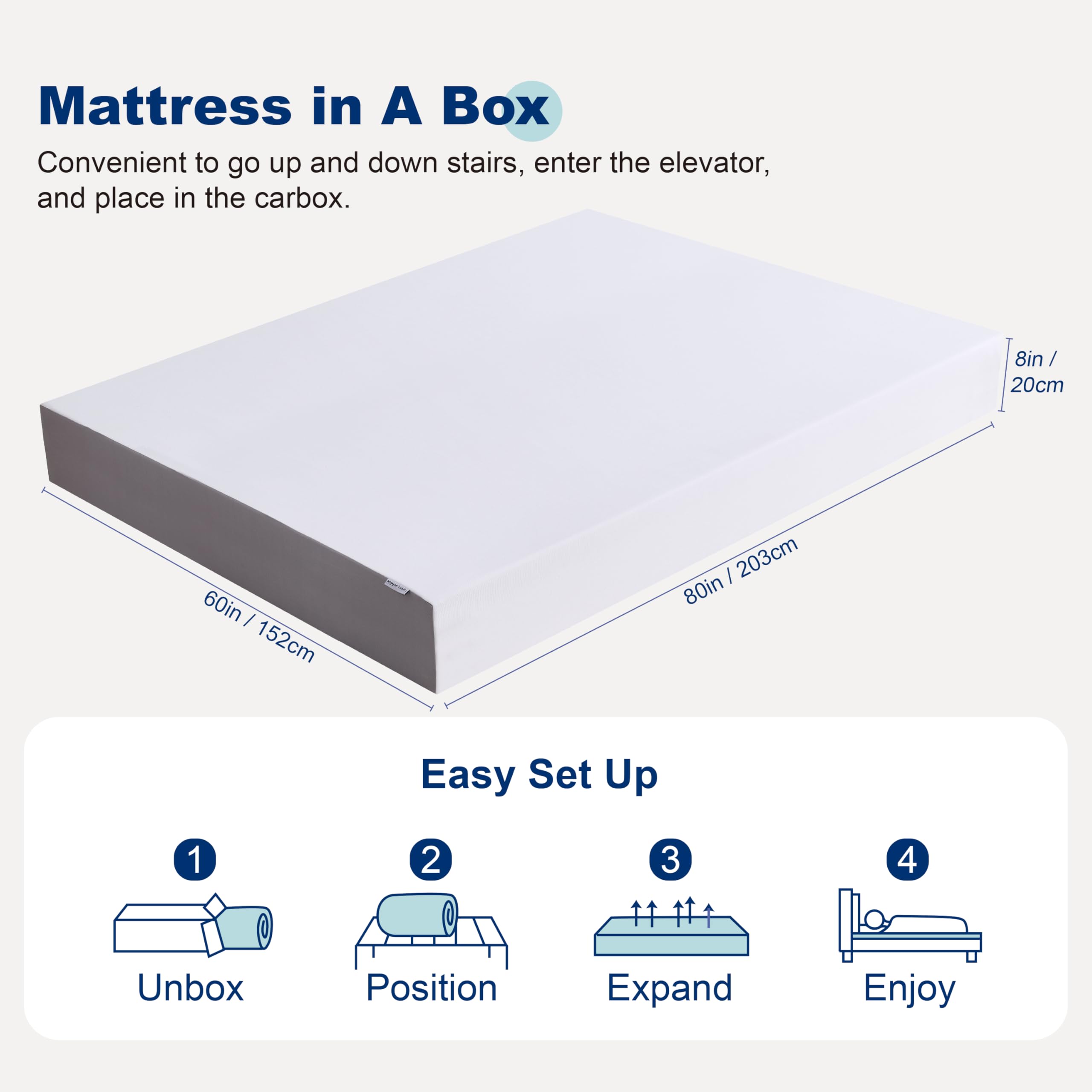 Amazon Basics 8 Inch Queen Memory Foam Mattress - Medium Firm Support, Pressure Relief, CertiPUR-US Certified, White & Grey - Perfect for Bedrooms, Guest Rooms & Dorm Rooms