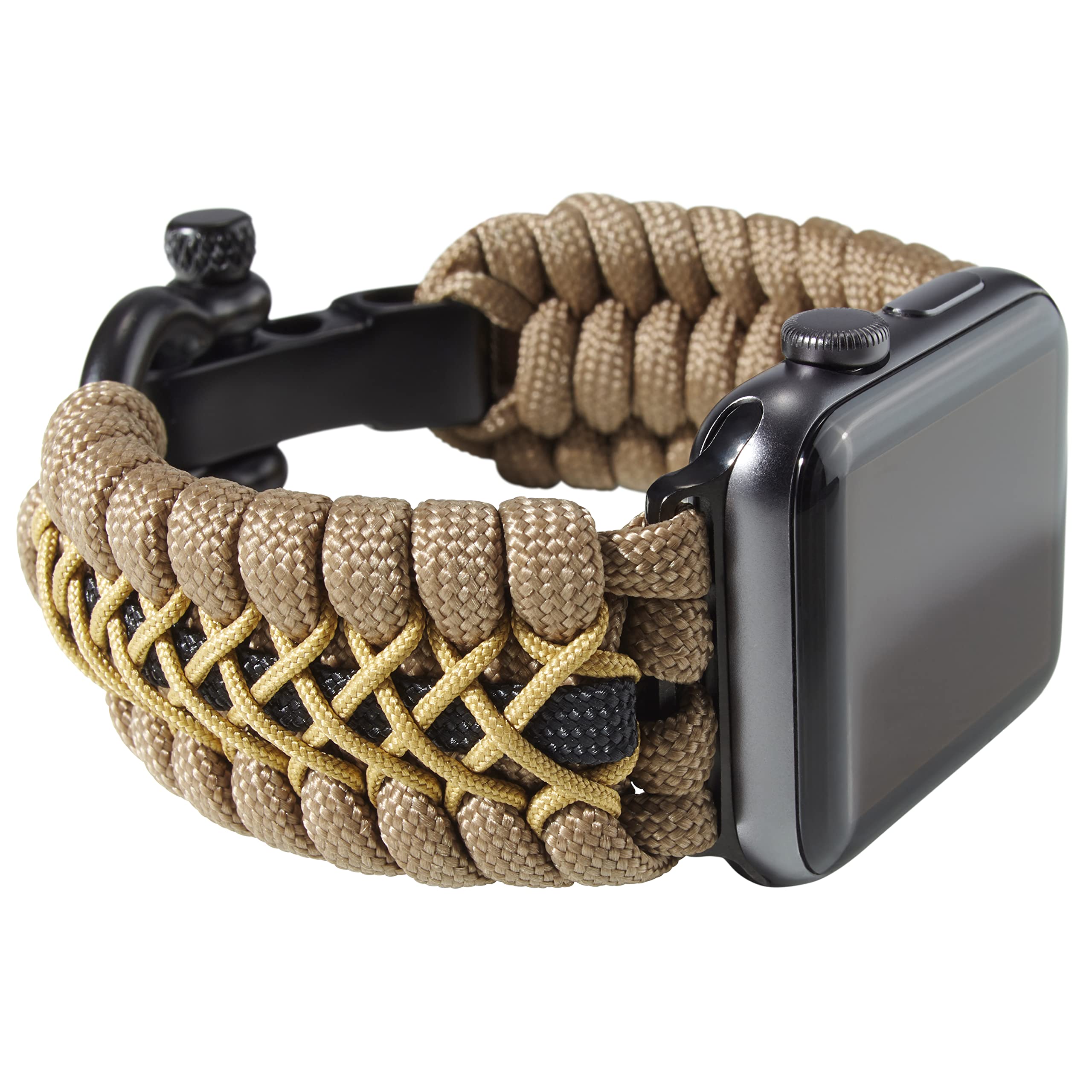 550 Paracord Survival Watch Band for Apple Watch Series 42mm 44mm 45mm 49mm - Adjustable Military-Grade Nylon Strap with Stainless Steel Shackle (Brown/Khaki/Black) - Perfect for Outdoor Adventures, Hiking, Camping & Emergency Preparedness