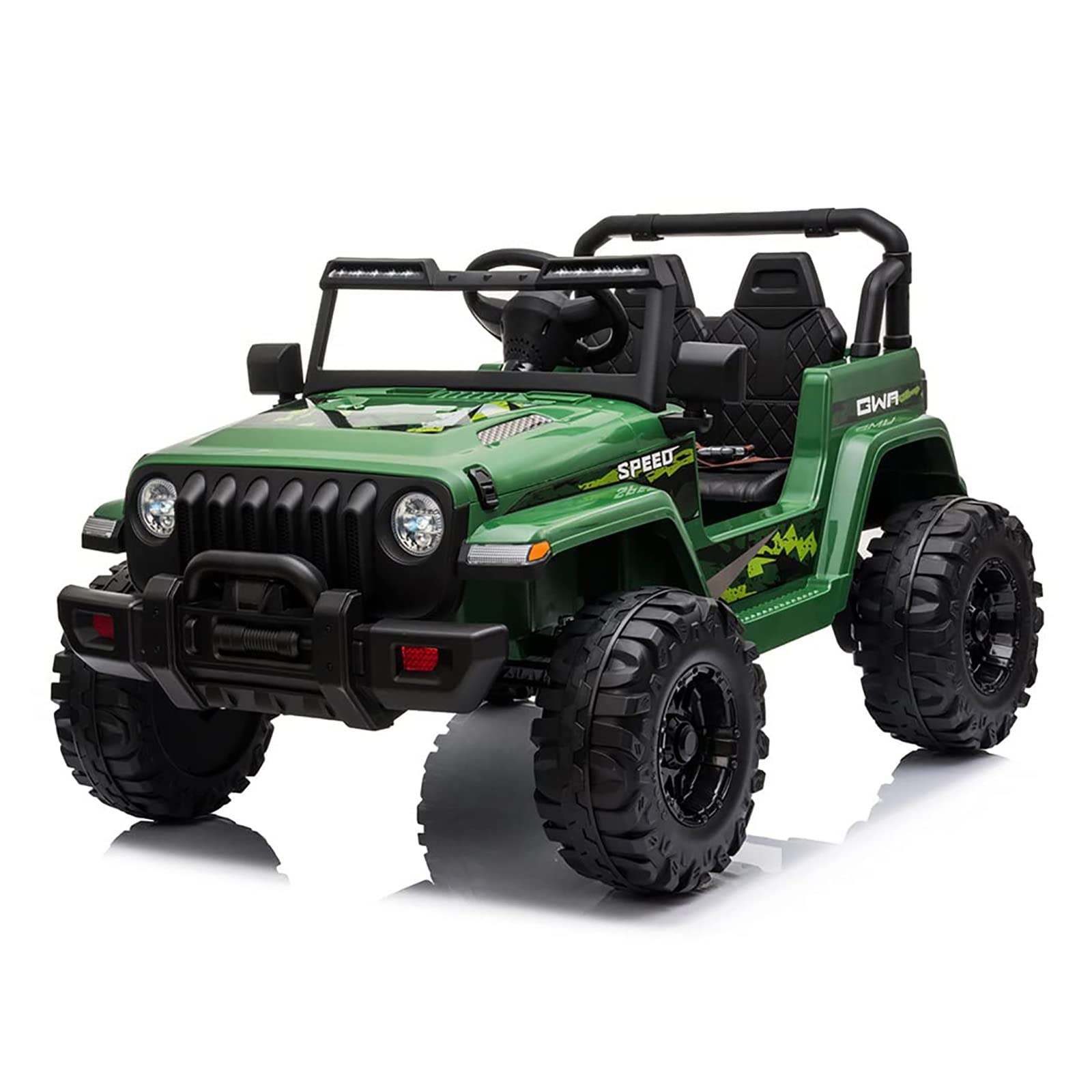 12V Dual Drive Motorized Off-Road Ride-On Truck Toy for Kids - 2.4G Remote Control, 3 Speed Settings, LED Lights, Realistic Horn & Seat Belts (Black/Green/Pink/Red) - Perfect for Outdoor Adventures, Backyard Play & Birthday Gifts