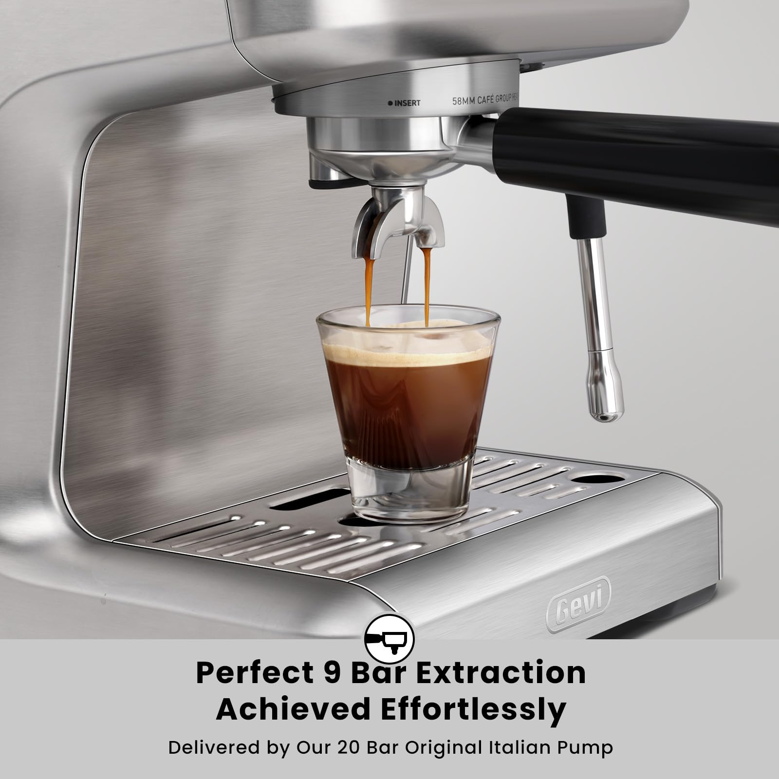 Gevi EzBru 1000C 20 Bar Professional Espresso Machine with Pressure Gauge & Milk Frother - Adjustable Temperature & Shot Volume for Latte, Cappuccino - Perfect for Home Baristas & Coffee Shops