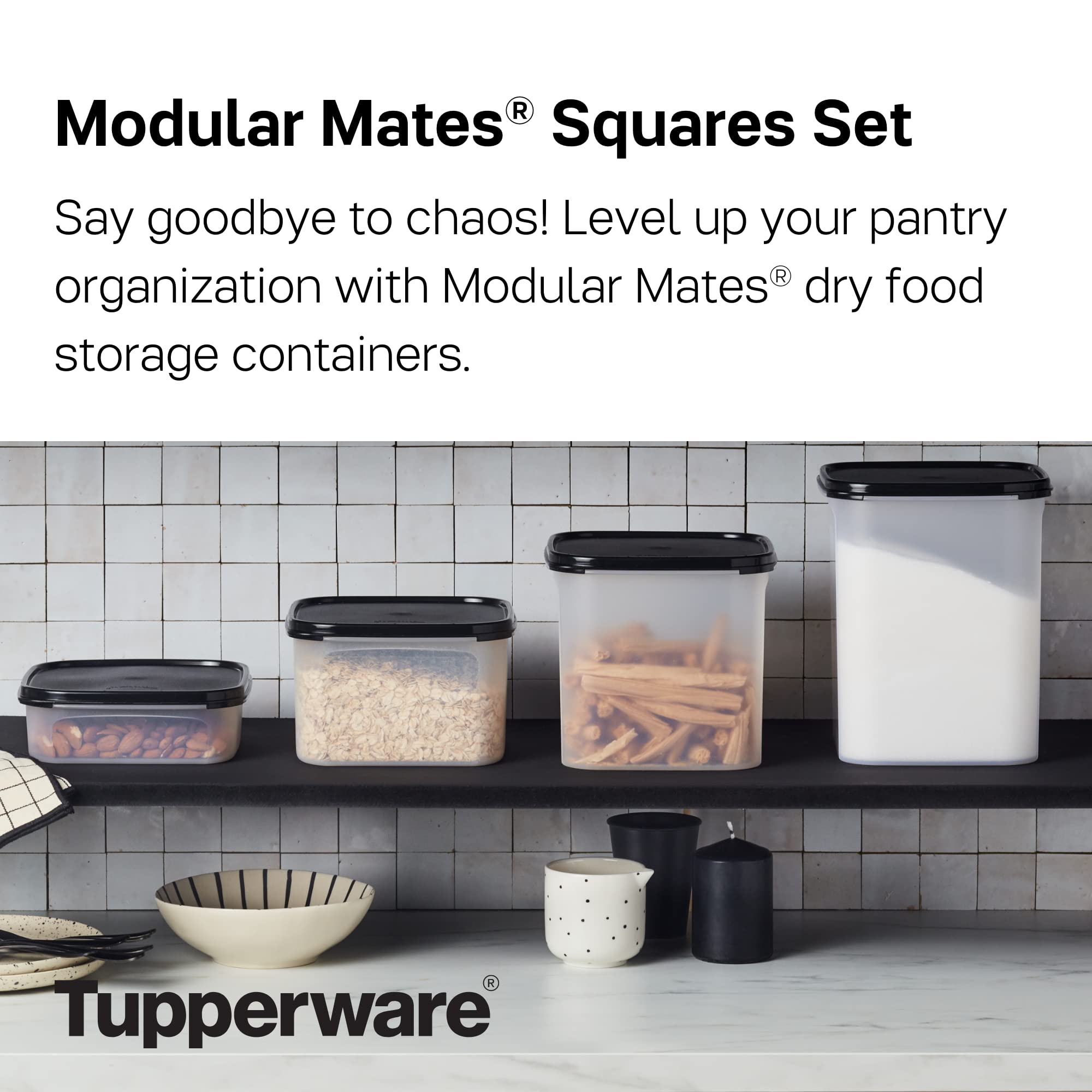 Tupperware Modular Mates Square Food Storage Containers Set - 4-Piece Airtight BPA-Free Kitchen Organizers (5,11,17,23 Cup) with Lids - Dishwasher Safe for Flour, Sugar, Cereal & Pantry Organization