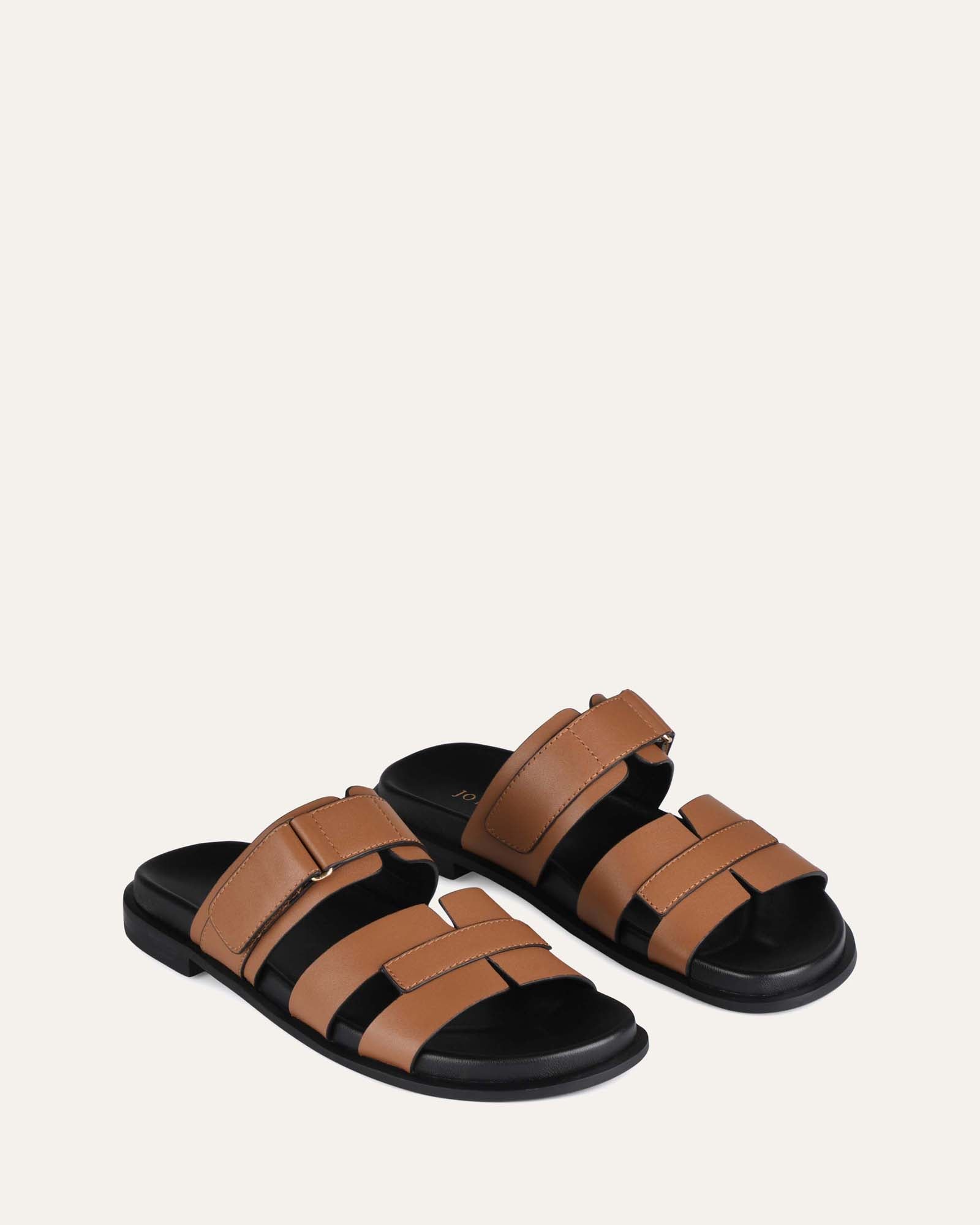 Hendix Flat Slides for Men & Women - Dark Tan Genuine Leather Comfortable Sandals | Perfect for Beach, Pool, Travel & Casual Wear
