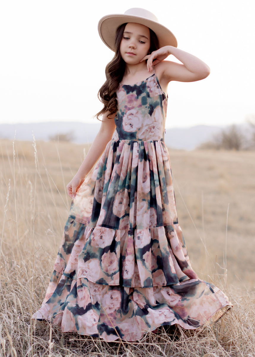 Catrin Dress in Cool Watercolor Floral Print - Elegant Summer Maxi Dress for Women | Perfect for Beach Vacations, Weddings & Casual Outings