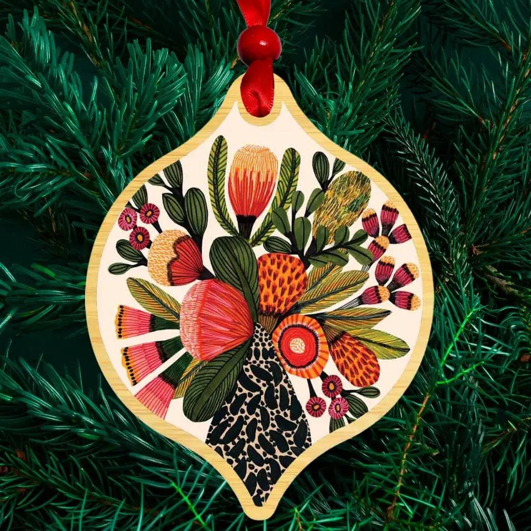 Australian Native Flowers Wooden Christmas Ornament - Handmade Holiday Decor for Tree, Gift, and Festive Home Decor