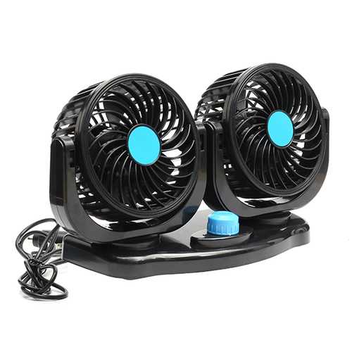 12V Dual Head Car Fan - 360 Degree Rotatable Portable Vehicle Cooling Fan for Truck, SUV & RV - Perfect for Summer Road Trips & Camping