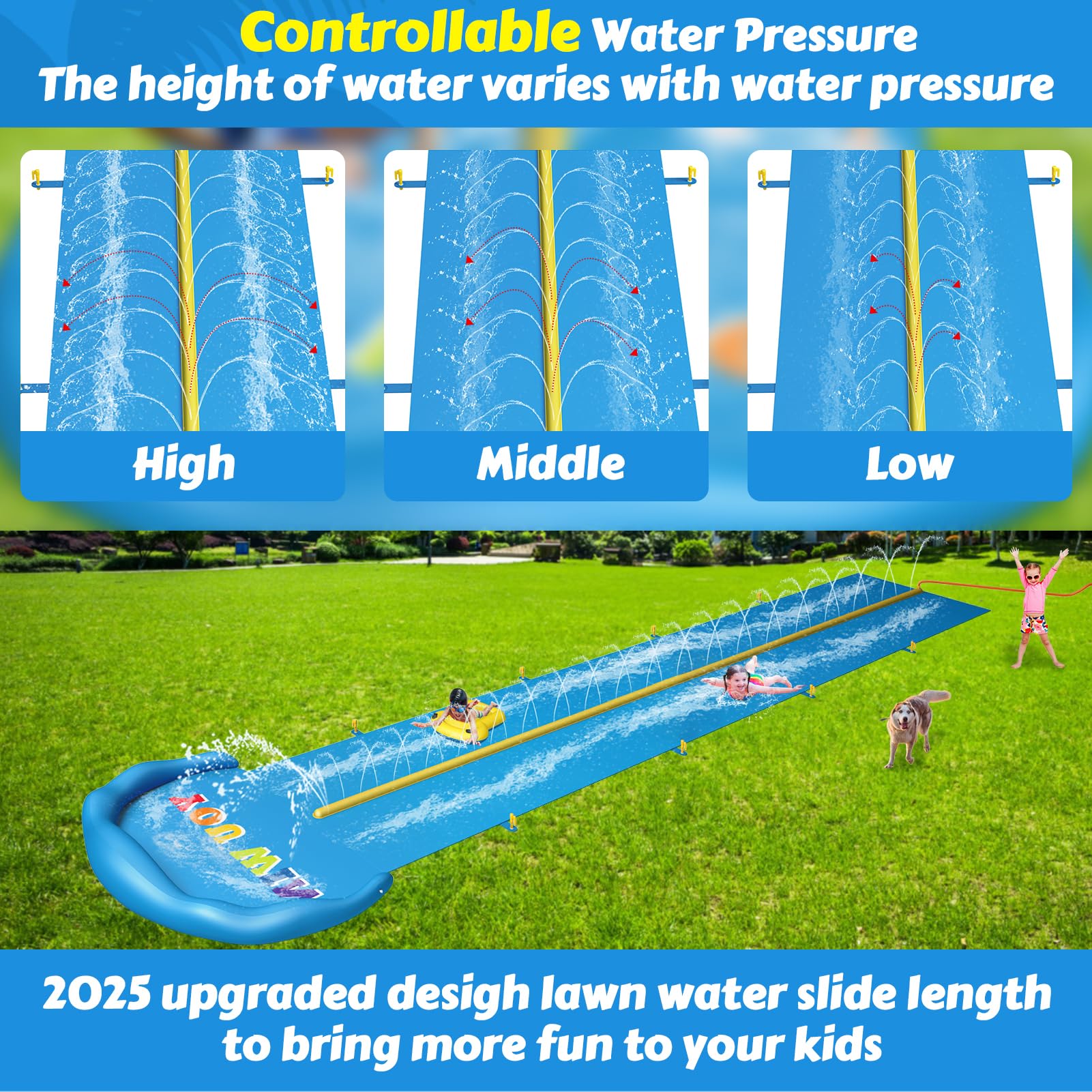 Evoio 32.8ft Inflatable Water Slide with 2 Racing Lanes & 2 Body Boards - Outdoor Backyard Water Park Toy for Kids, Boys, Girls & Adults - Perfect for Summer Parties, Birthday Celebrations & Family Fun