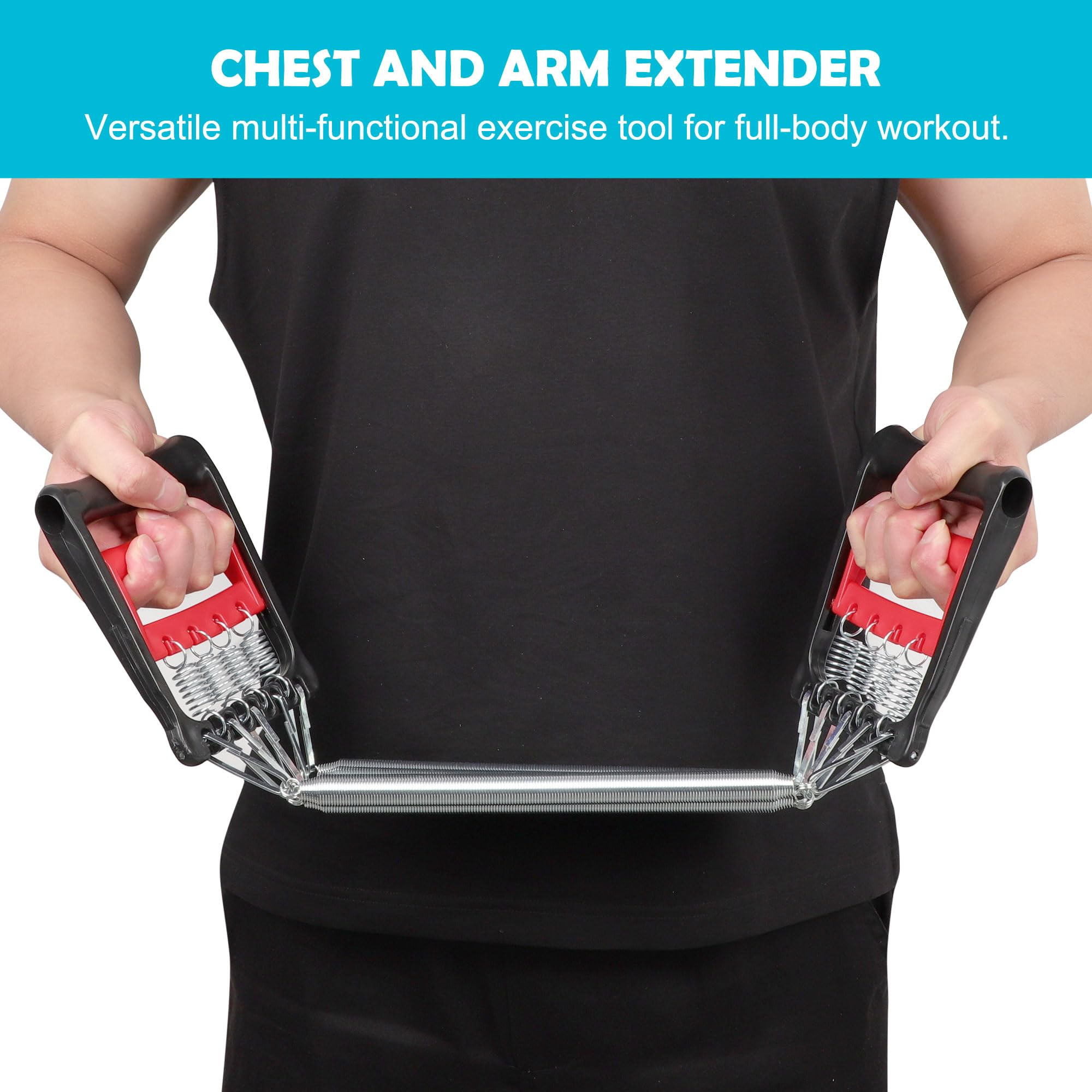 uxcell Adjustable Chest & Arm Expander - 5 Metal Spring Resistance Bands for Home Gym Workout | Strength Training Equipment for Men & Women | Perfect for Muscle Building, Physical Therapy & Home Fitness (Red & Black)