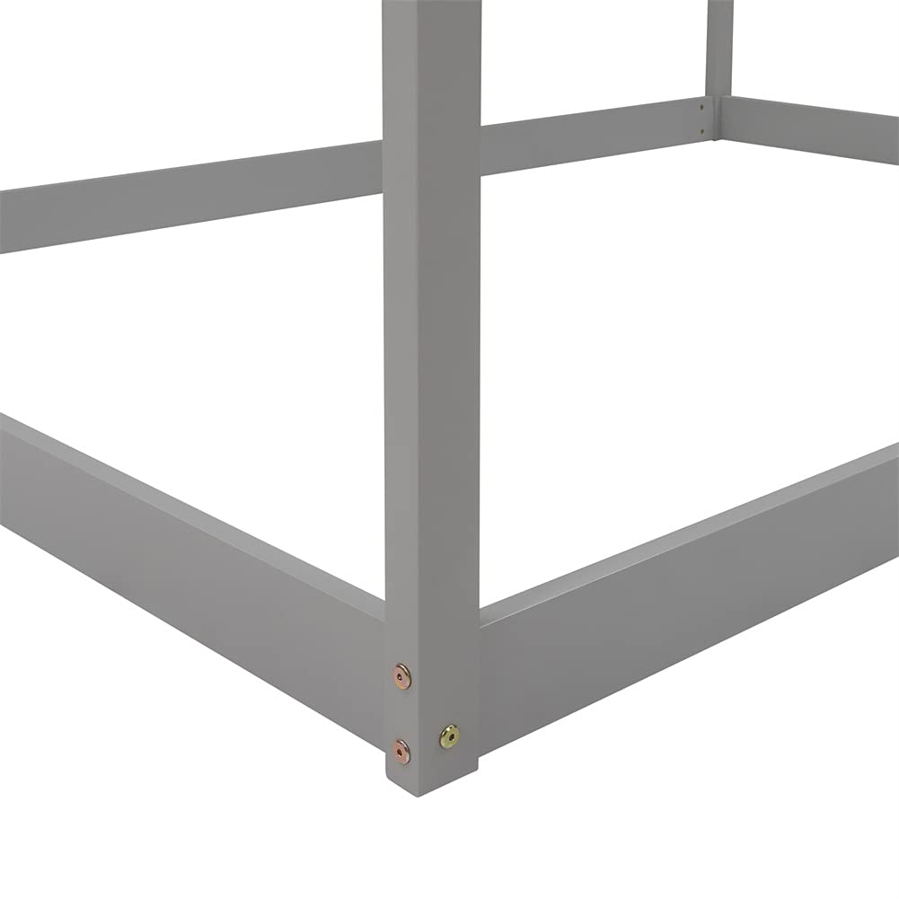 **Full Size Wooden House Bed Frame with Roof - Kids & Teens Bedroom Furniture, Gray (Box Spring Needed) - Perfect for Children's Rooms, Playrooms & Cozy Sleep Spaces**