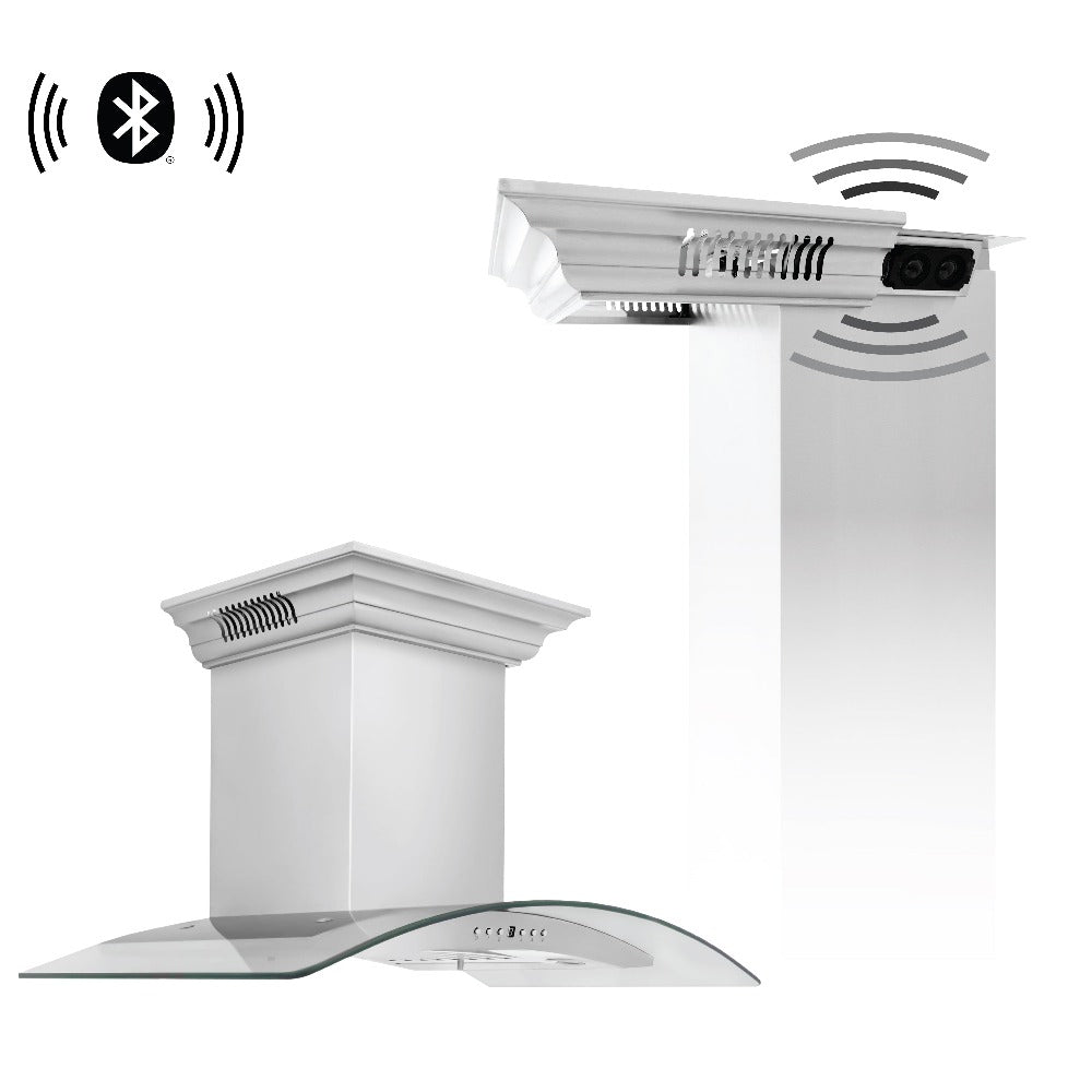 ZLINE KN4CRN BT Stainless Steel Wall Mount Range Hood with Ducted Ventilation & Built-in CrownSound Bluetooth Speakers - Perfect for Modern Kitchens & Open-Concept Living Spaces
