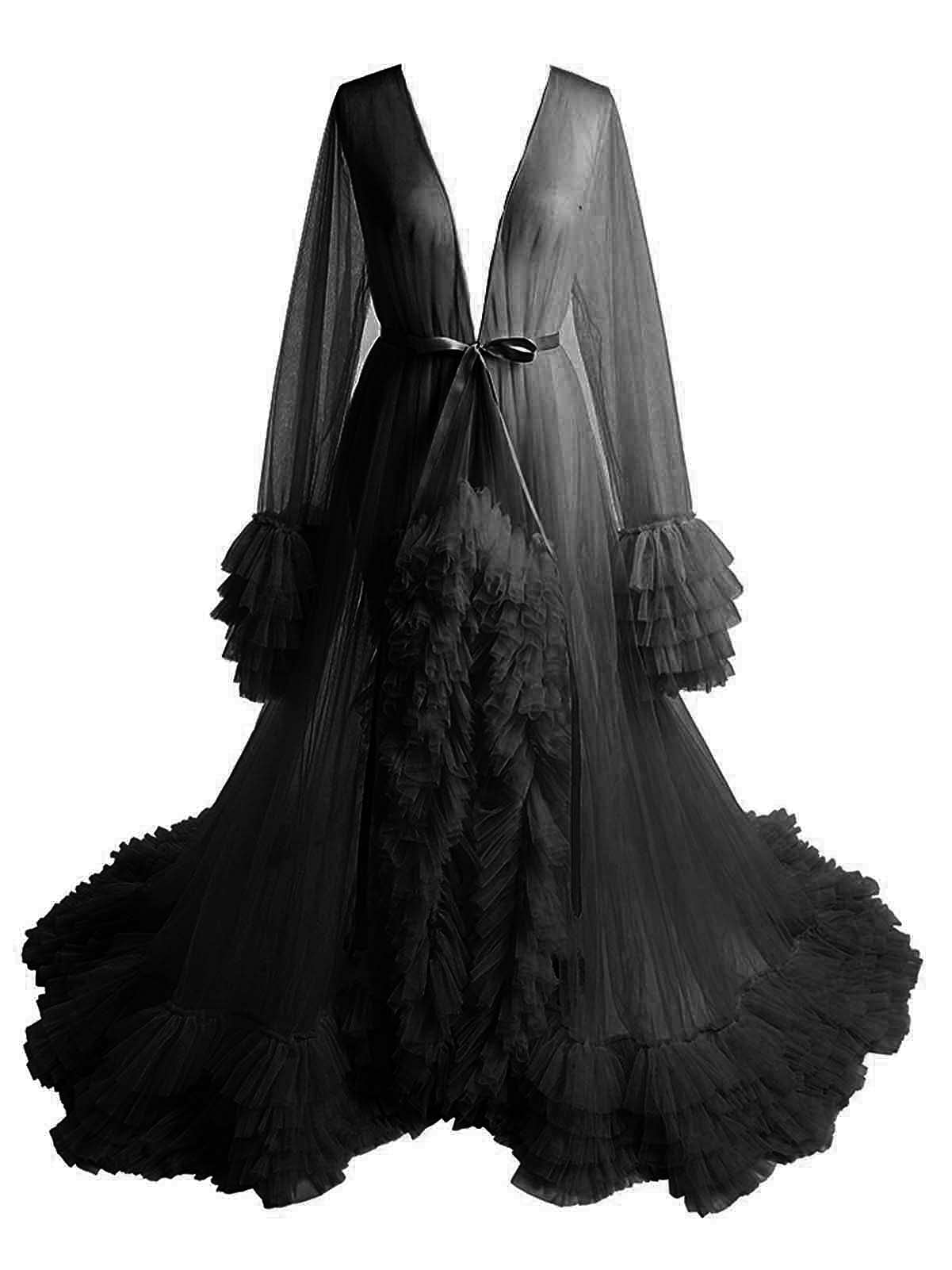 Molisa Sexy Tulle Robe - Maternity Photoshoot Lingerie, Bridal Nightgown with Ruffles, Elegant Sleepwear for Women | Perfect for Boudoir, Wedding Night & Maternity Photography