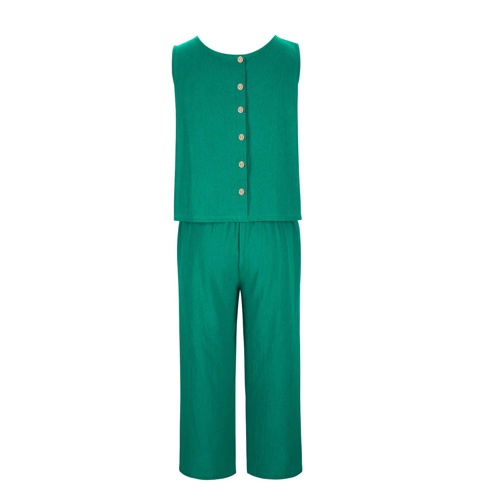 Women's 2-Piece Summer Outfit Set - Linen Crop Top & High Waist Wide Leg Capri Pants Lounge Wear | Casual Beachwear, Vacation Outfit, Boho Chic Matching Set
