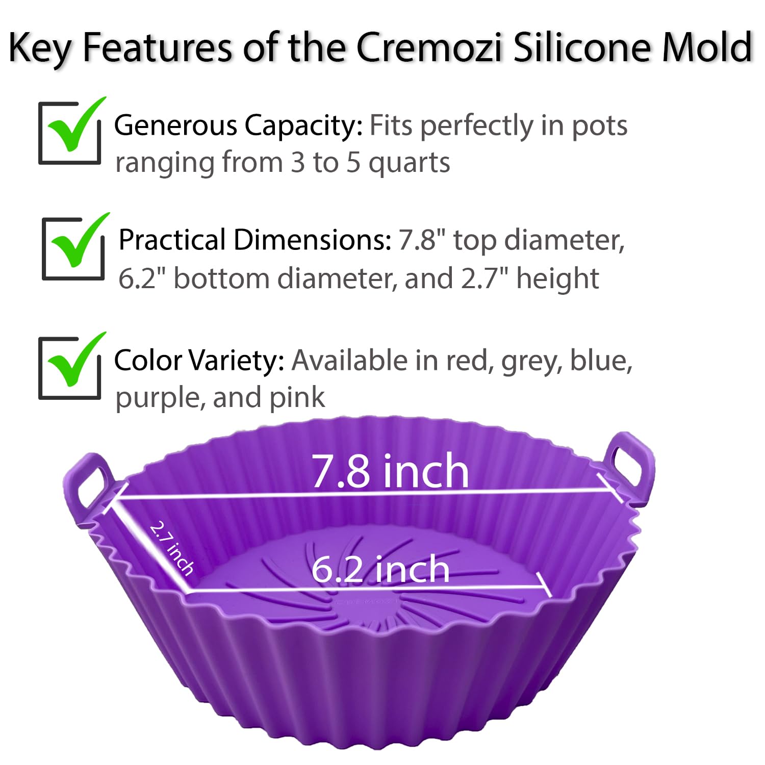 8 Inch Air Fryer Silicone Liners - Non-Stick, BPA Free & Reusable - Fits 3-5 Quart Air Fryer Pots - Microwave & Oven Safe - Round Shape in Red, Gray, Blue, Purple, Pink - Perfect for Healthy Cooking & Easy Cleanup
