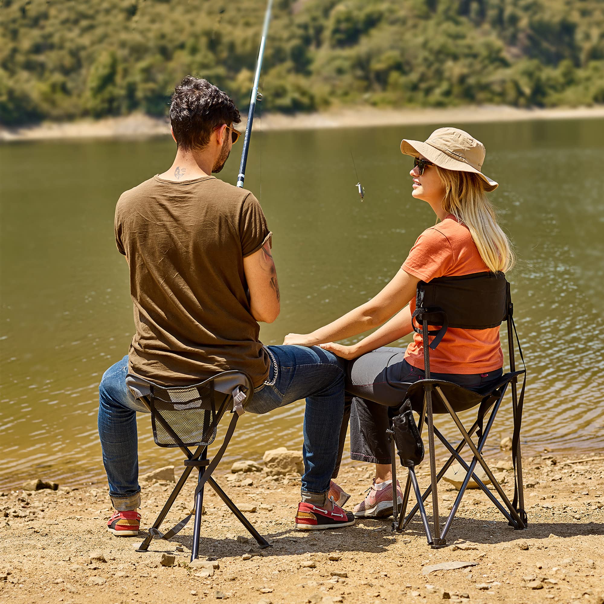 PORTAL Extra Large Quick Folding Tripod Stool with Backrest - Lightweight Portable Camping Chair with Carry Strap for Fishing, Hunting, Hiking & Outdoor Adventures