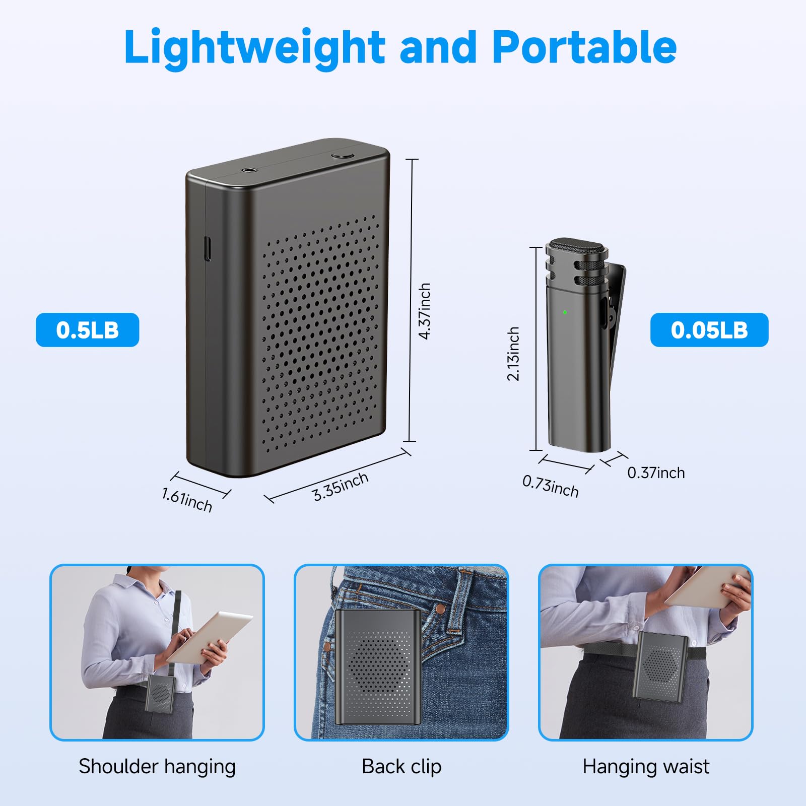 Portable Rechargeable Wireless Voice Amplifier with Lavalier Microphone & Waistband - Hands-Free Speaker for Teachers, Trainers, Tour Guides, Coaches & Public Speakers | Ideal for Classroom Lectures, Outdoor Tours, Fitness Coaching & Presentations