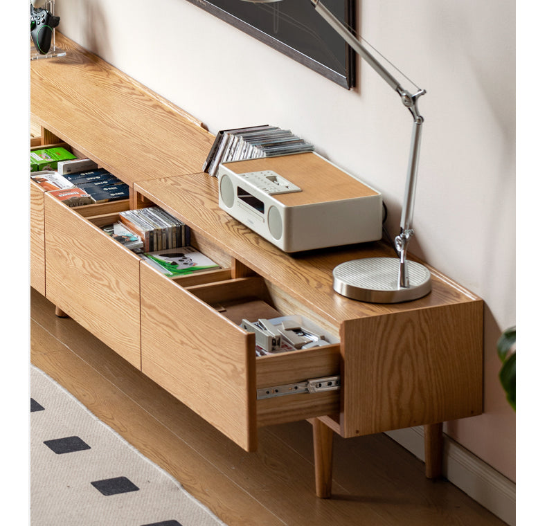 Solid Oak Wood Modern Large TV Stand Floor Cabinet - Stylish Living Room Entertainment Center for Flat Screen TVs