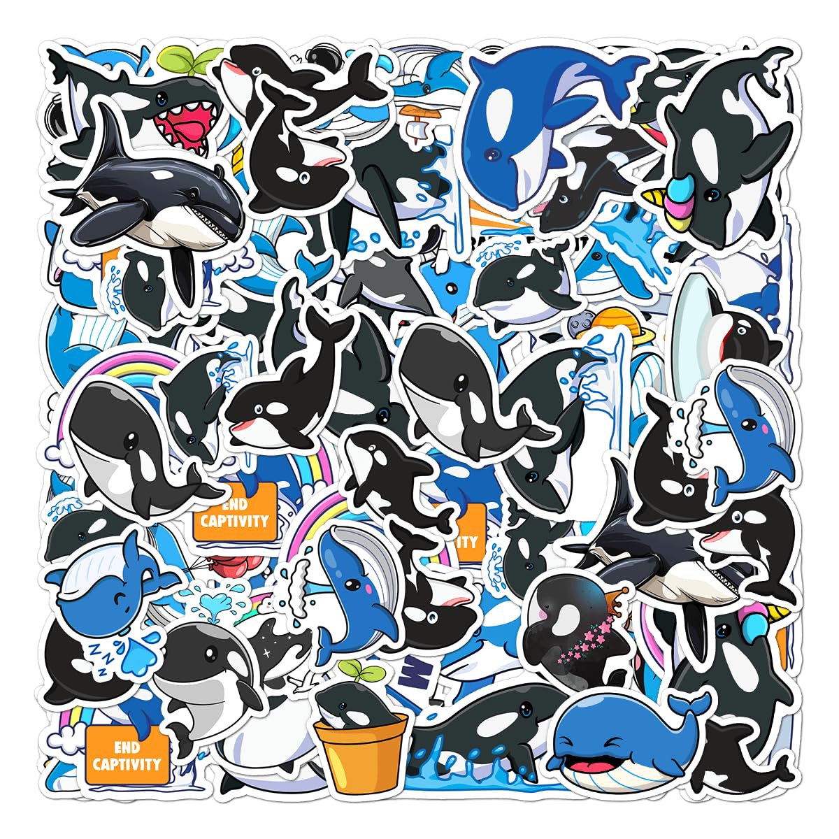 50 Pack Waterproof Orca Whale Stickers - Cute Ocean Animal Decals for Water Bottles, Laptops, Luggage & Scrapbooking - Bulk Aesthetic Vinyl Stickers for Teens, Adults & Kids - Perfect for DIY Projects, School Supplies & Travel Accessories