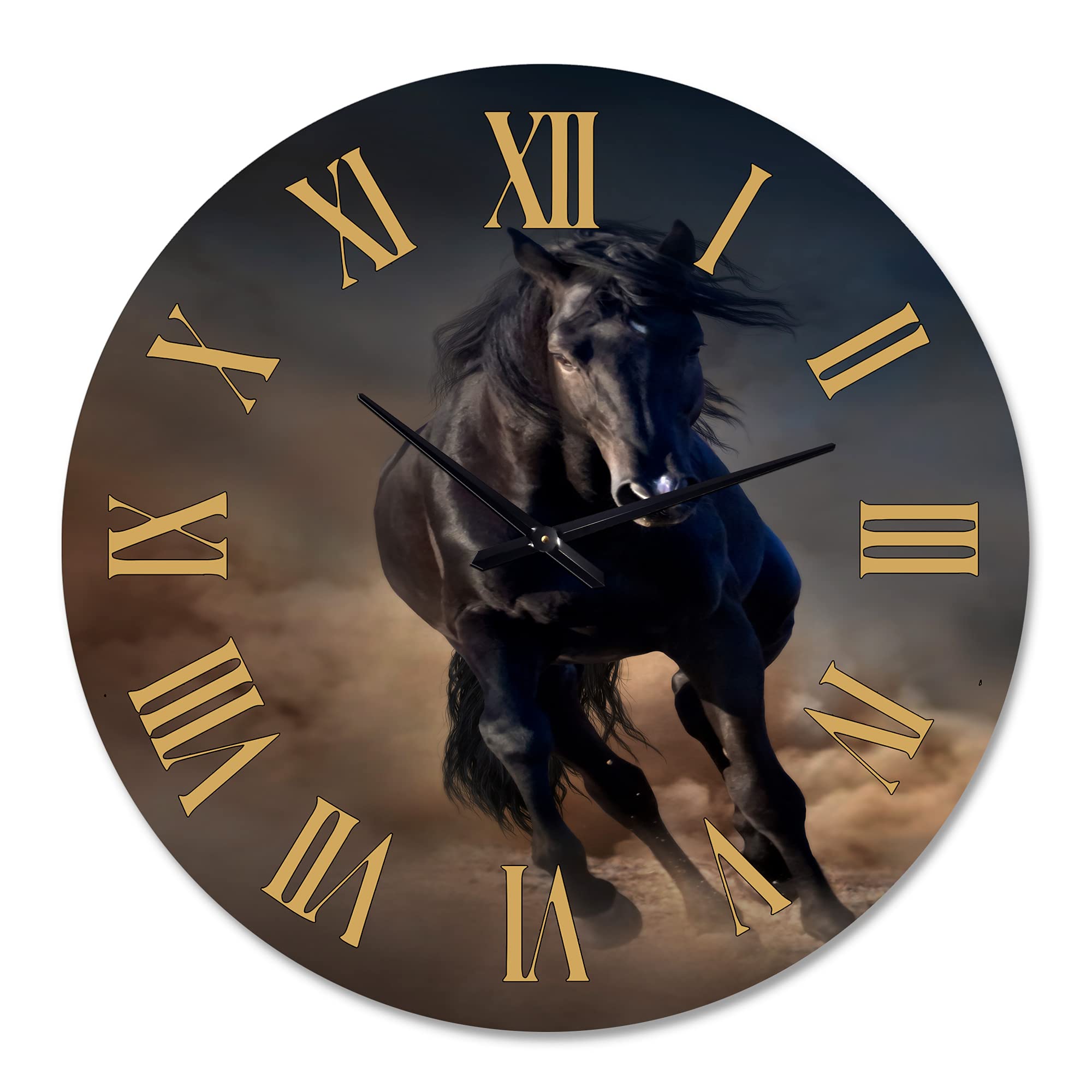 Farmhouse Wall Clock with Thoroughbred Nonius Stallion Portrait - Large Rustic Wall Clock for Living Room, Bedroom & Office Decor - Perfect for Country Style Home, Equestrian Gifts & Western Themed Spaces