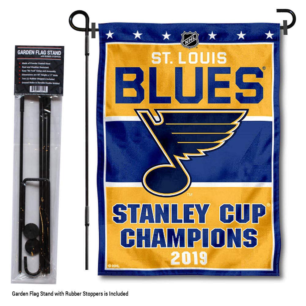 WinCraft St. Louis Blues 2019 Stanley Cup Champions Garden Flag with Pole Stand - Perfect for Hockey Fan Yard Decor & Sports Celebration