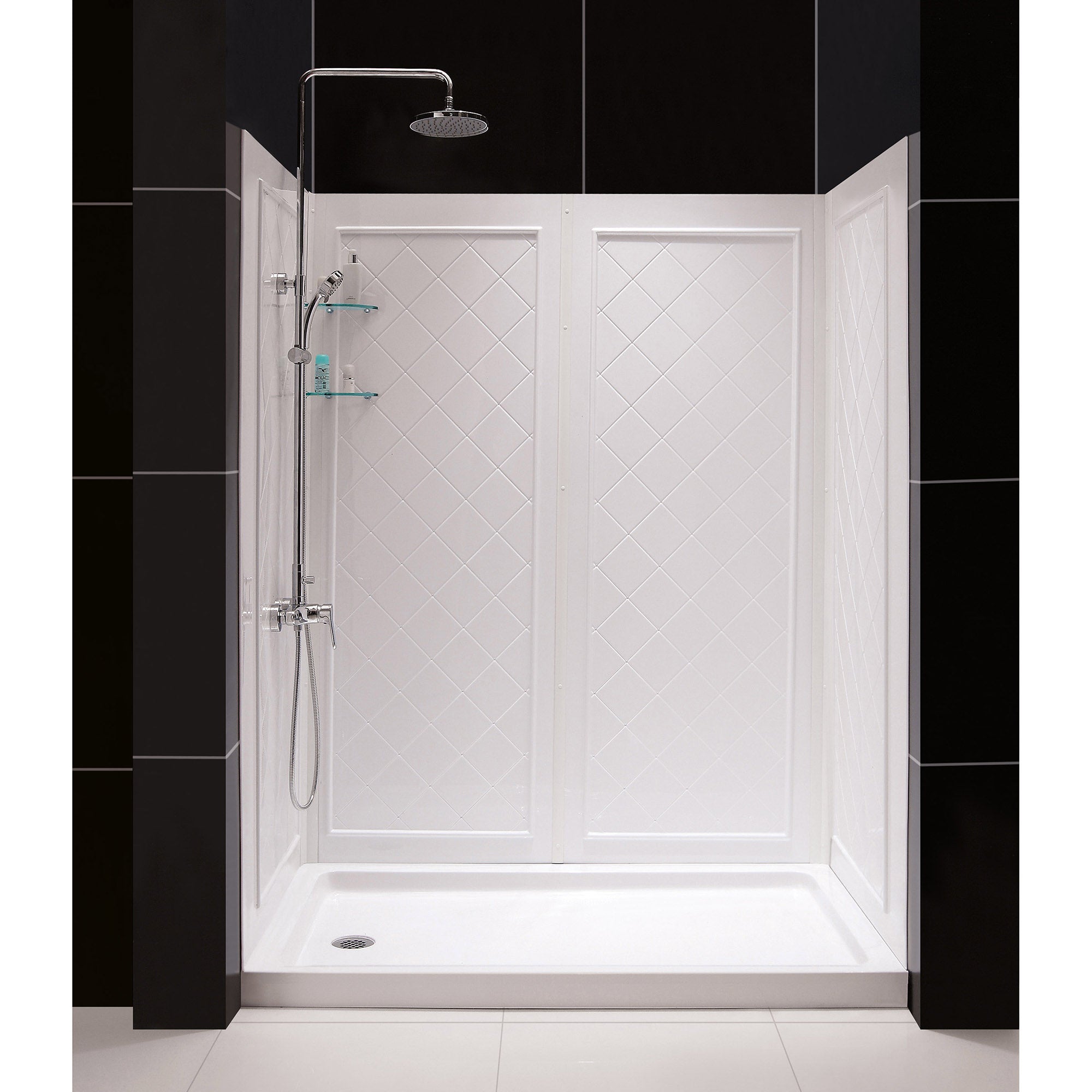 DreamLine Visions 30x60x76.75 Inch Semi-Frameless Sliding Shower Door Kit with Shower Base & QWALL 5 Backwall - Modern Bathroom Upgrade for Small to Medium Spaces, Perfect for Home Renovation & Apartment Bathrooms